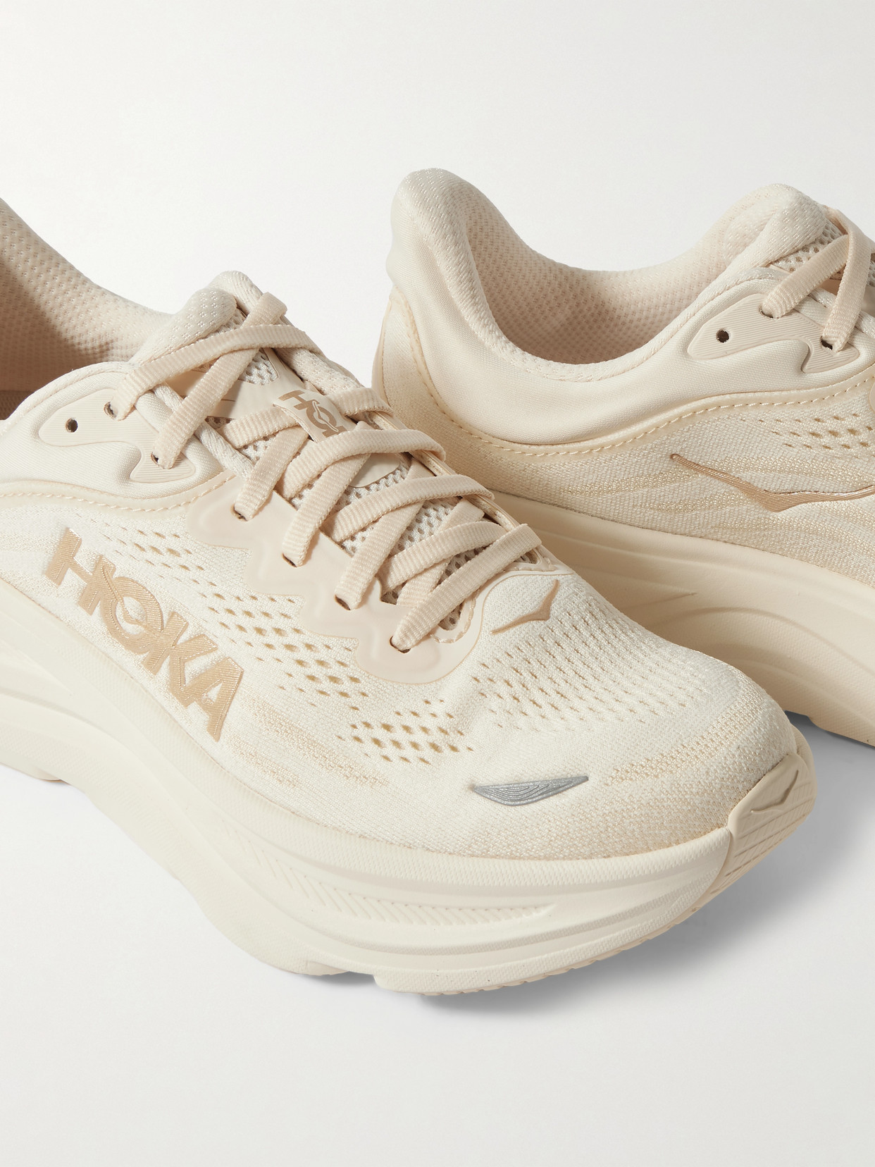 Hoka Bondi 9 Rubber-trimmed Jacquard-mesh Sneakers In Neutral