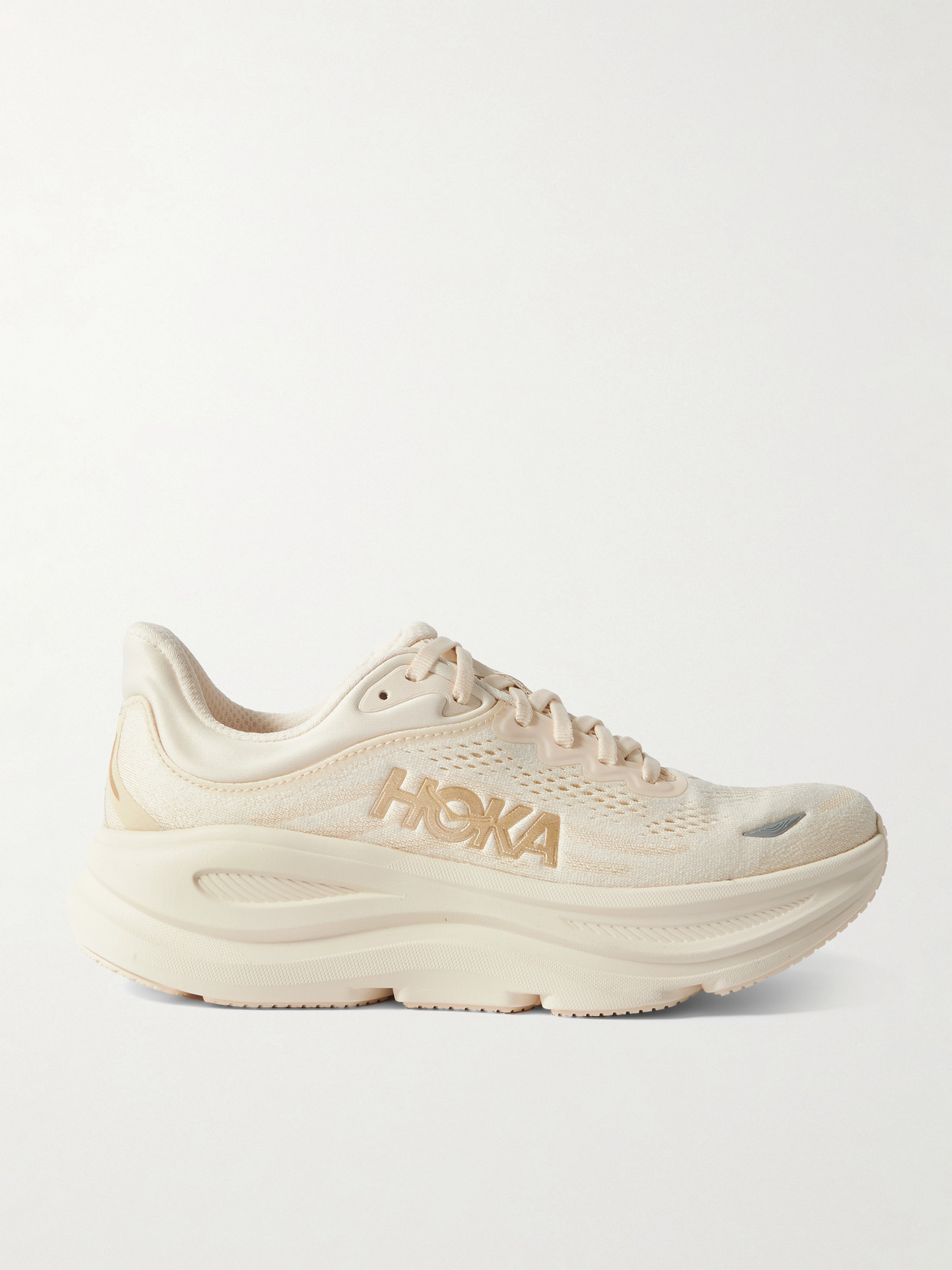 Hoka Bondi 9 Rubber-trimmed Jacquard-mesh Sneakers In Neutral