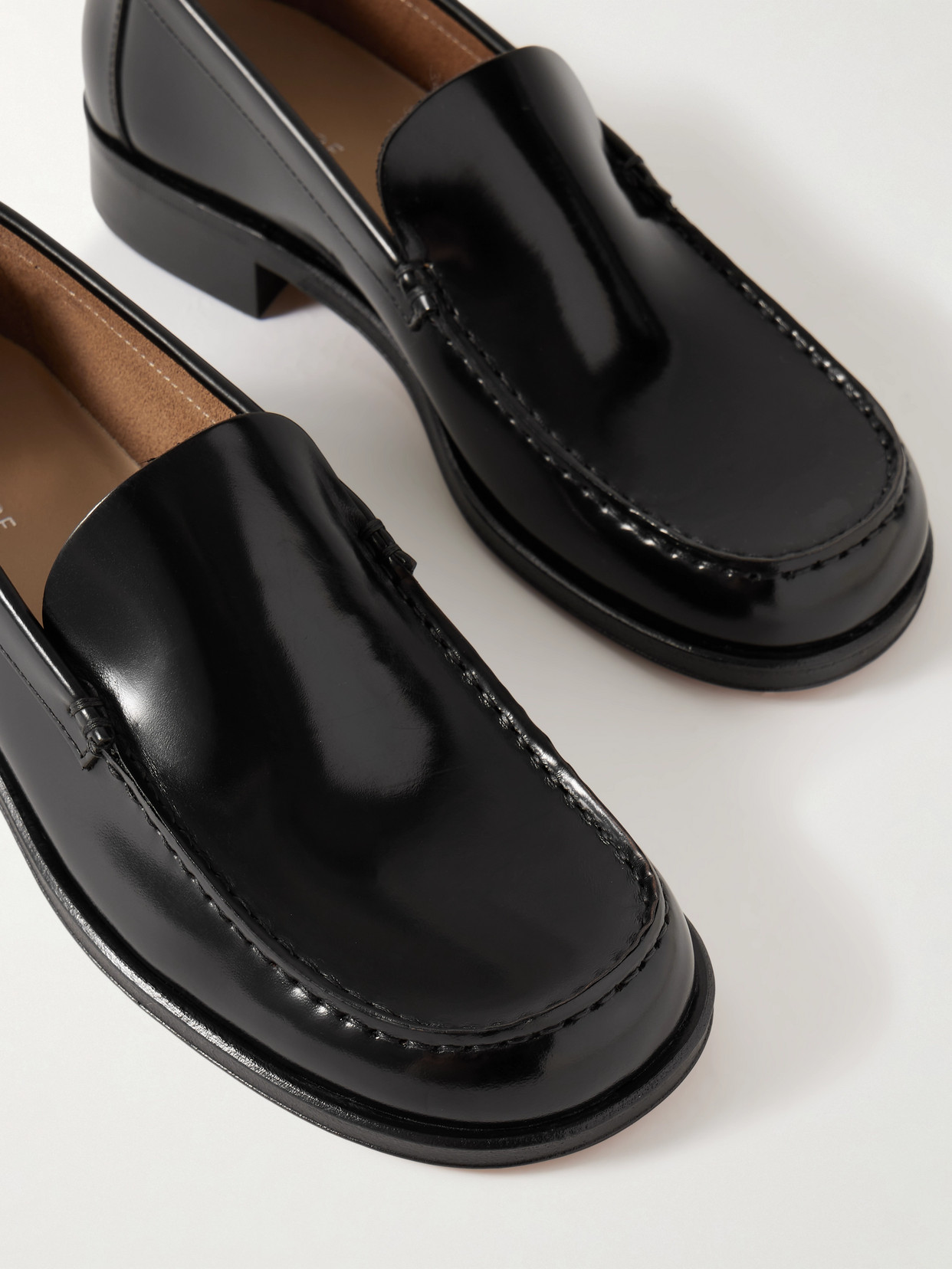 Lemaire Glossed-leather Loafers In Black