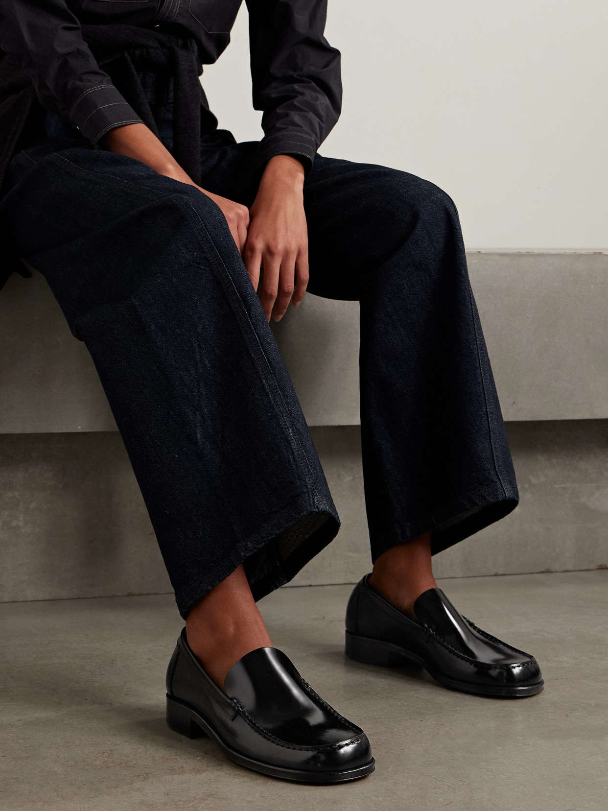 Lemaire Glossed-leather Loafers In Black