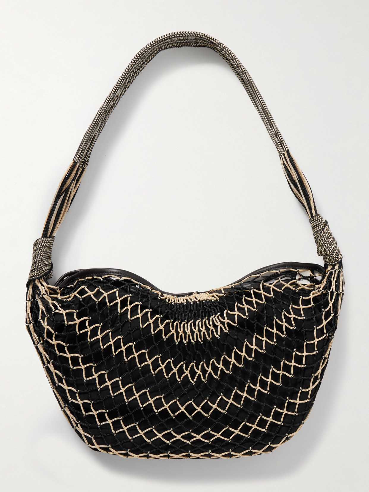 Lemaire Croissant Leather-trimmed Fishnet Shoulder Bag In Brown