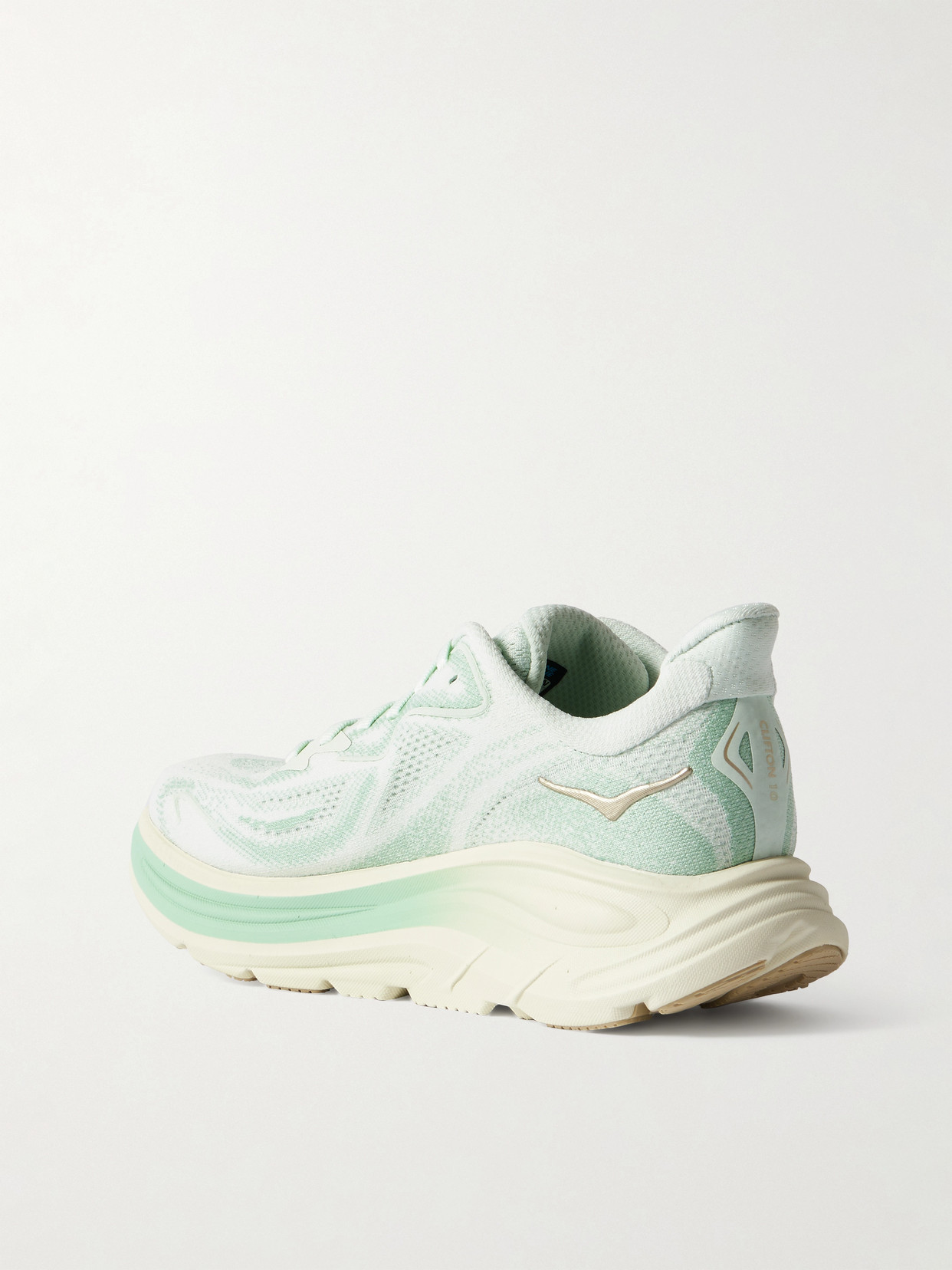 Hoka Clifton 10 Rubber-trimmed Jacquard-mesh Sneakers In Green