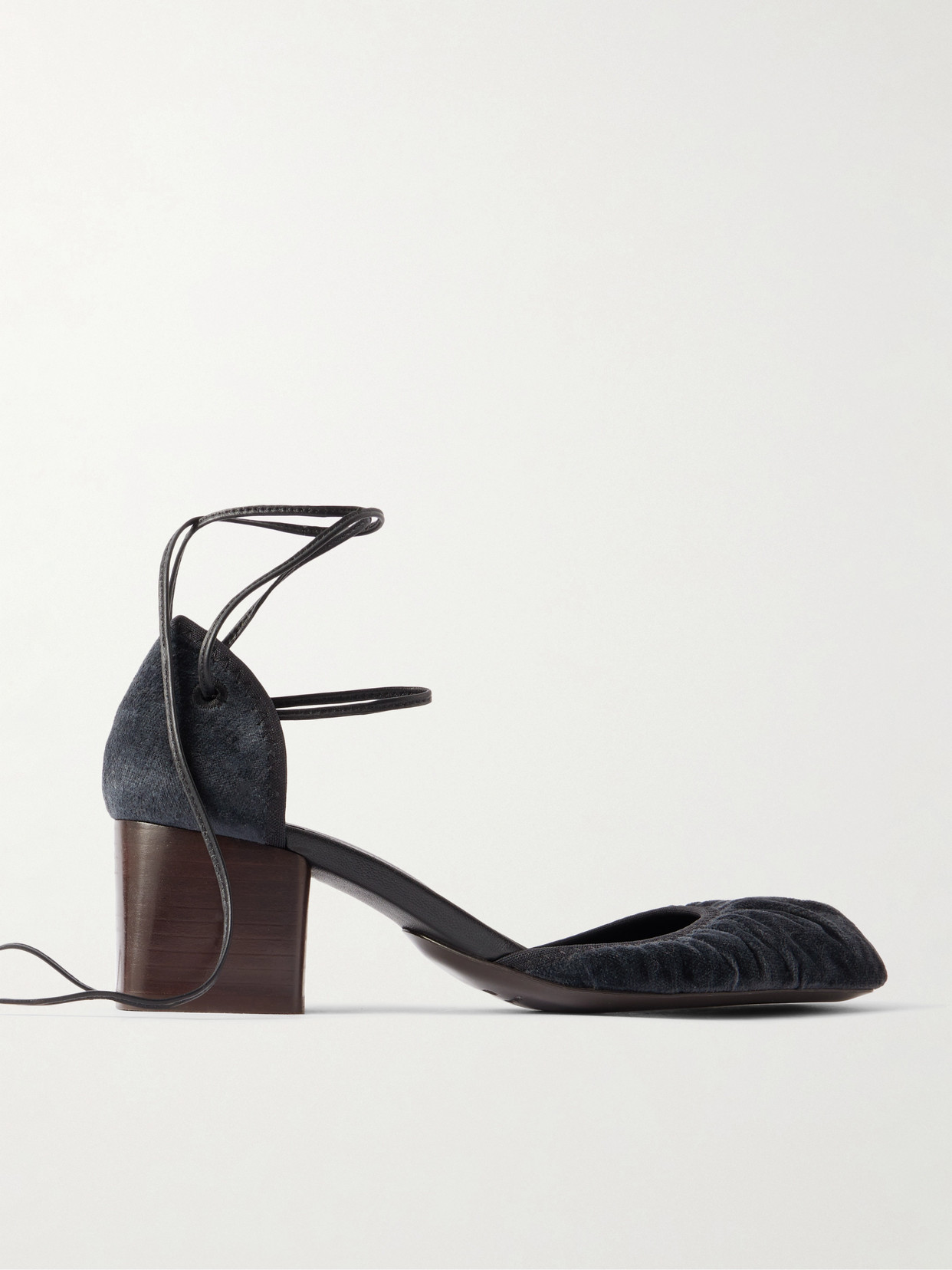 Lemaire Micro Ballerina Leather-trimmed Ruched Velvet Pumps In Black