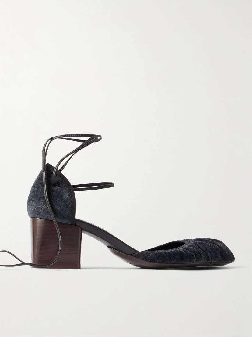 Lemaire Micro Ballerina Leather-trimmed Ruched Velvet Pumps