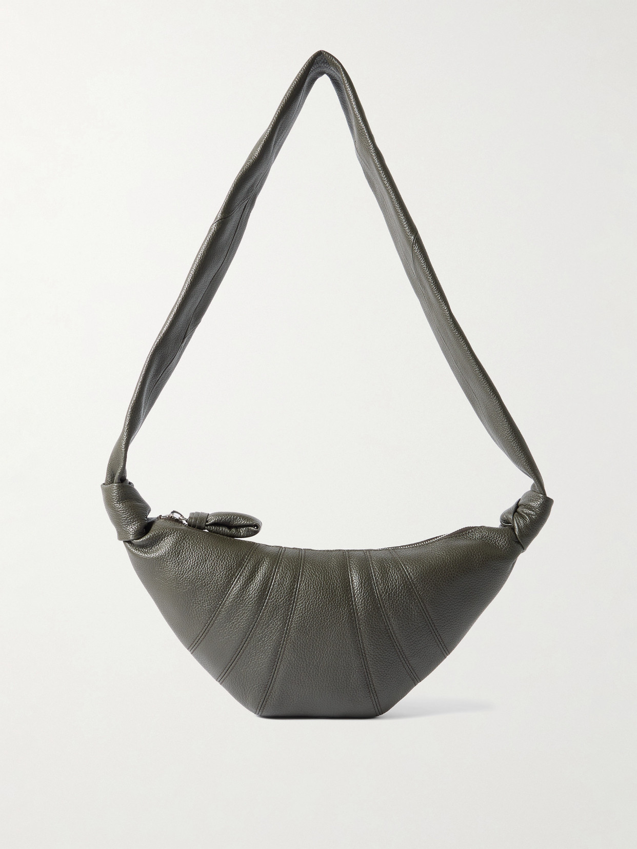 Lemaire Croissant Small Paneled Textured-leather Shoulder Bag In Green