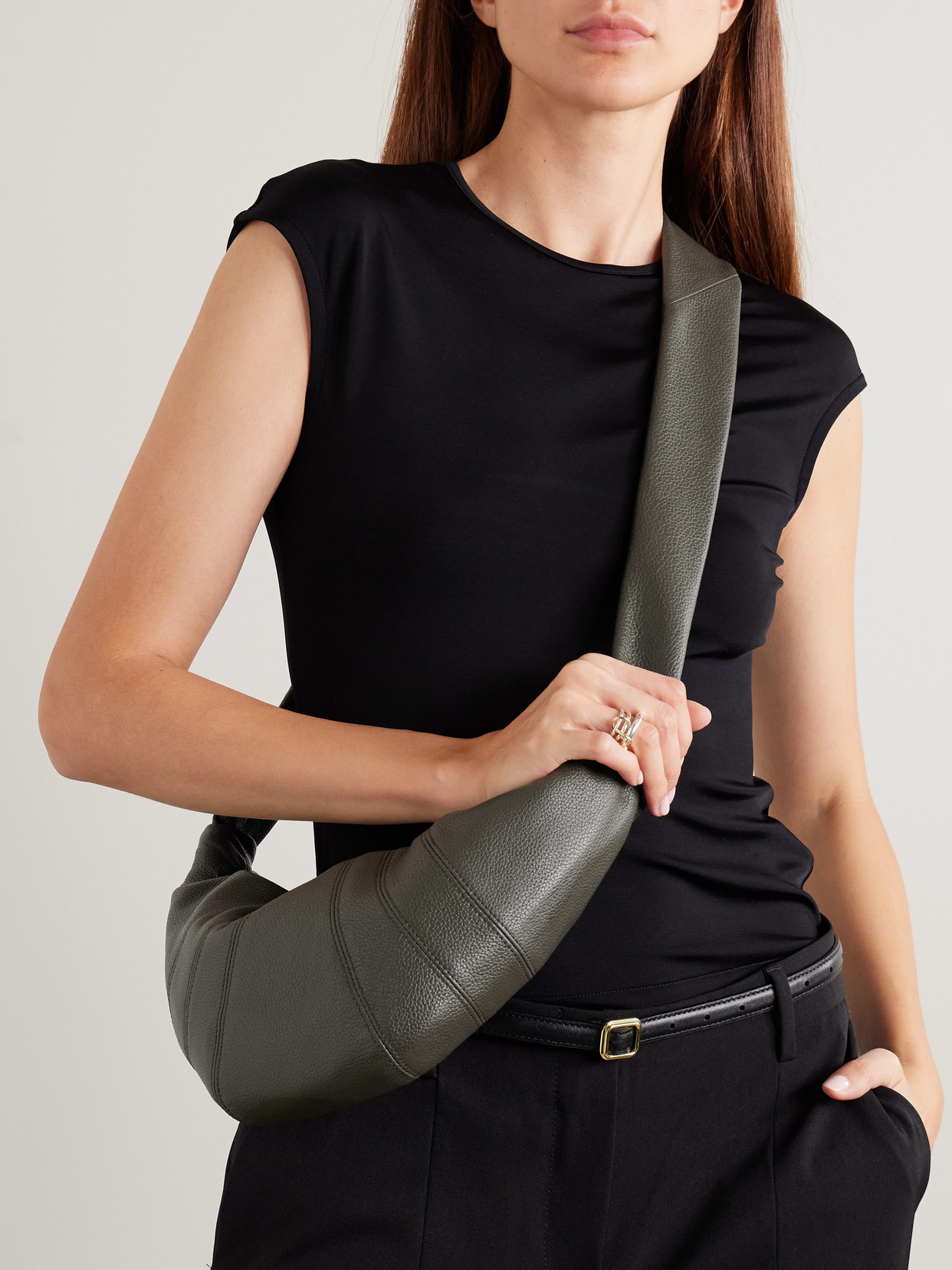Croissant Small Paneled Textured-Leather Shoulder Bag