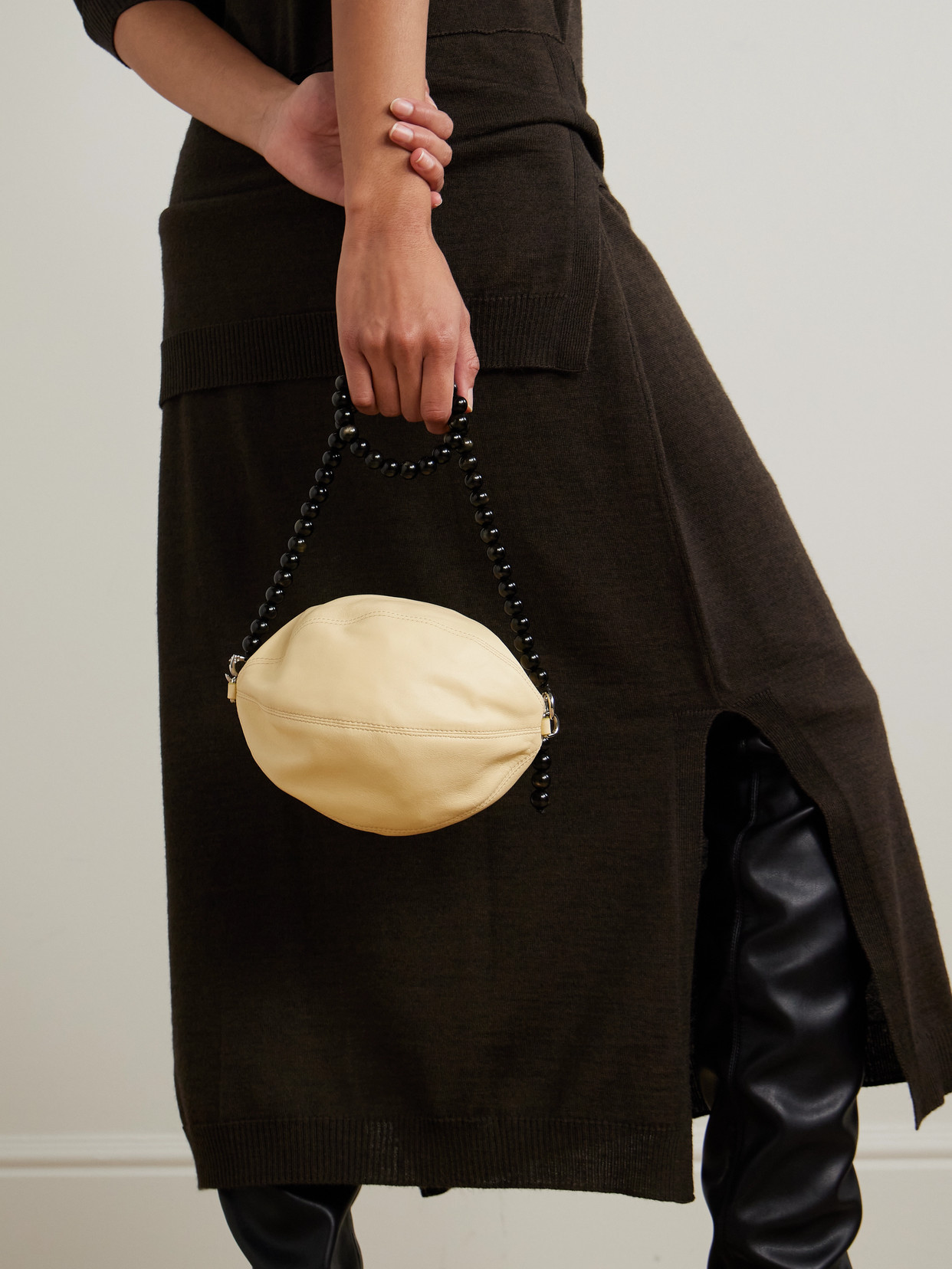 Lemaire Balloon Obsidian-embellished Leather Pouch In White