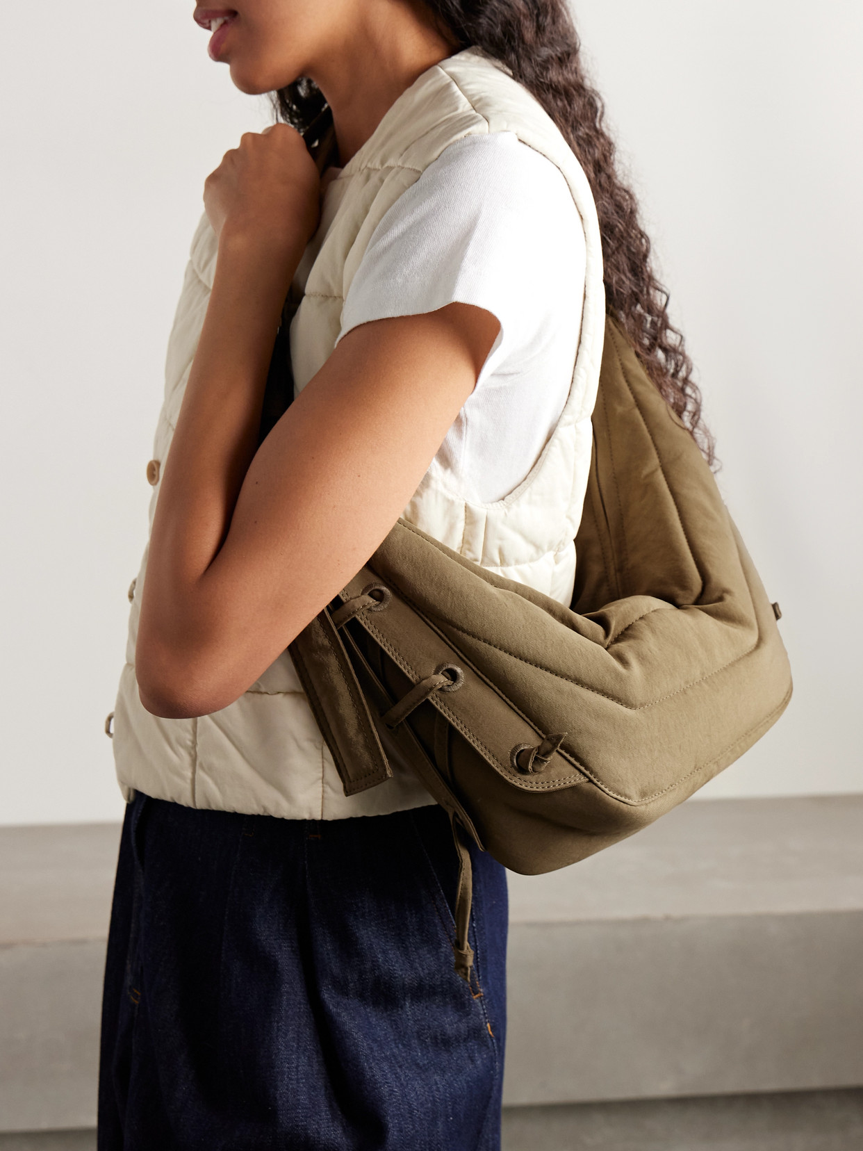 Lemaire Soft Game Small Quilted Recycled Canvas Shoulder Bag In Green