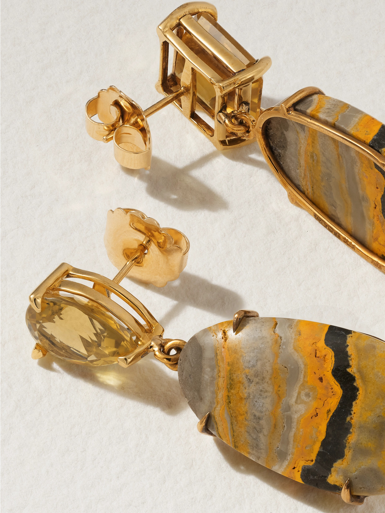Jia Jia Bumble Bee 14-karat Gold, Citrine And Jasper Earrings In Gold