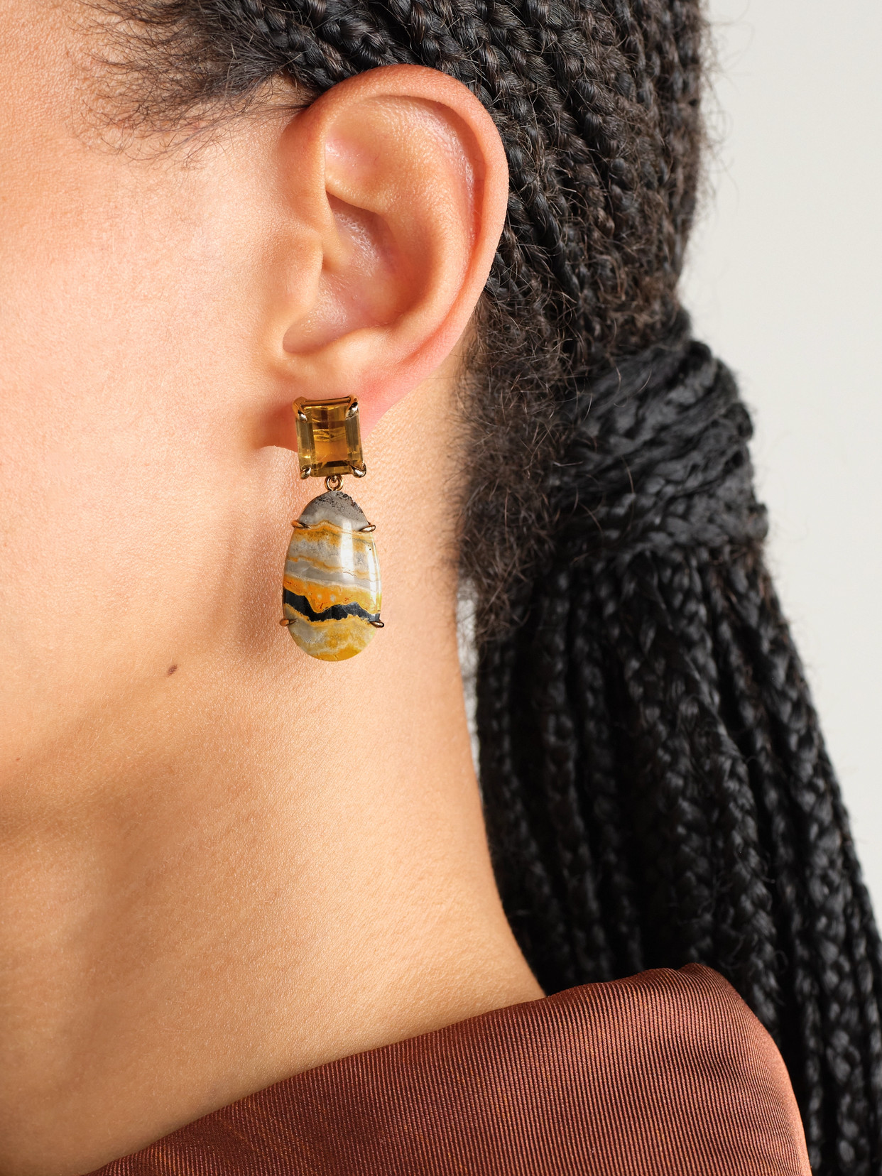 Jia Jia Bumble Bee 14-karat Gold, Citrine And Jasper Earrings In Gold