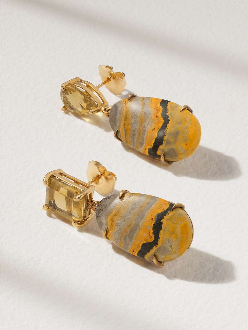 JIA JIA Bumble Bee 14-karat Gold, Citrine And Jasper Earrings