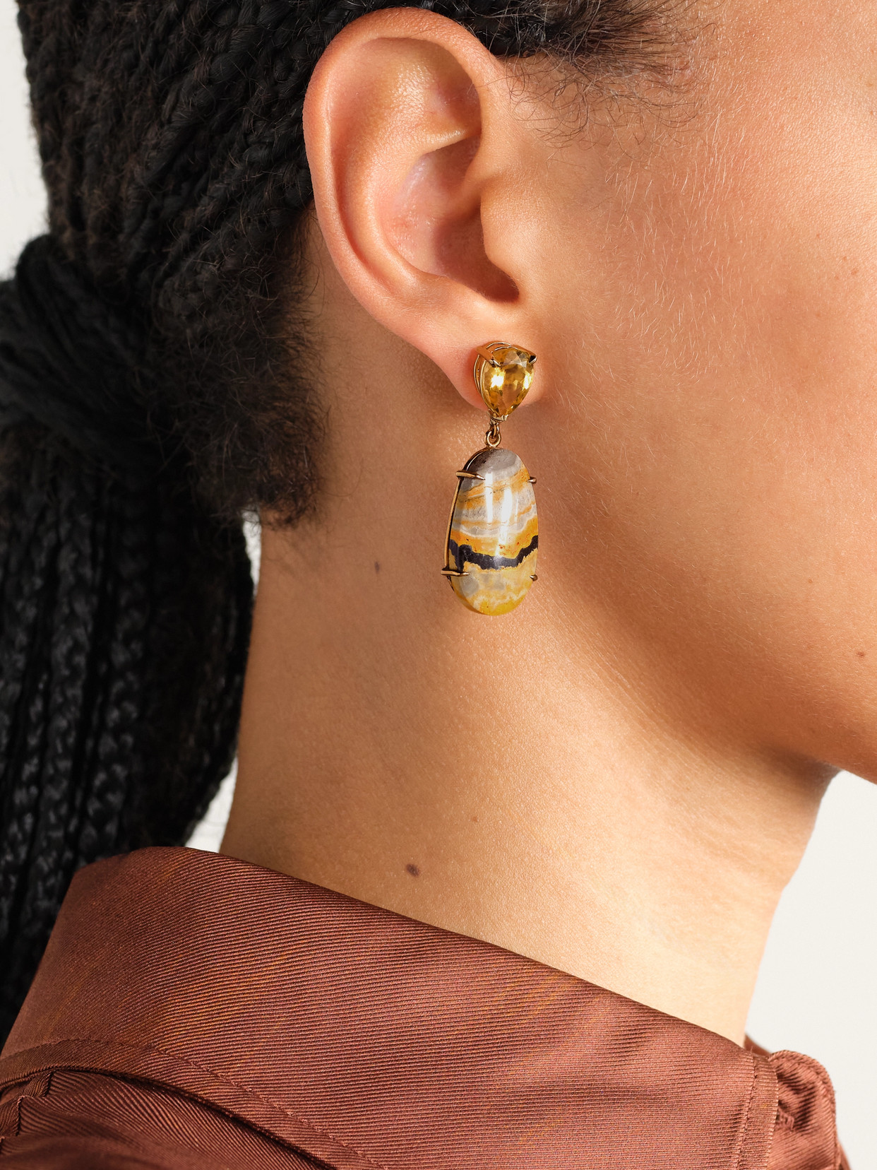 Jia Jia Bumble Bee 14-karat Gold, Citrine And Jasper Earrings In Gold