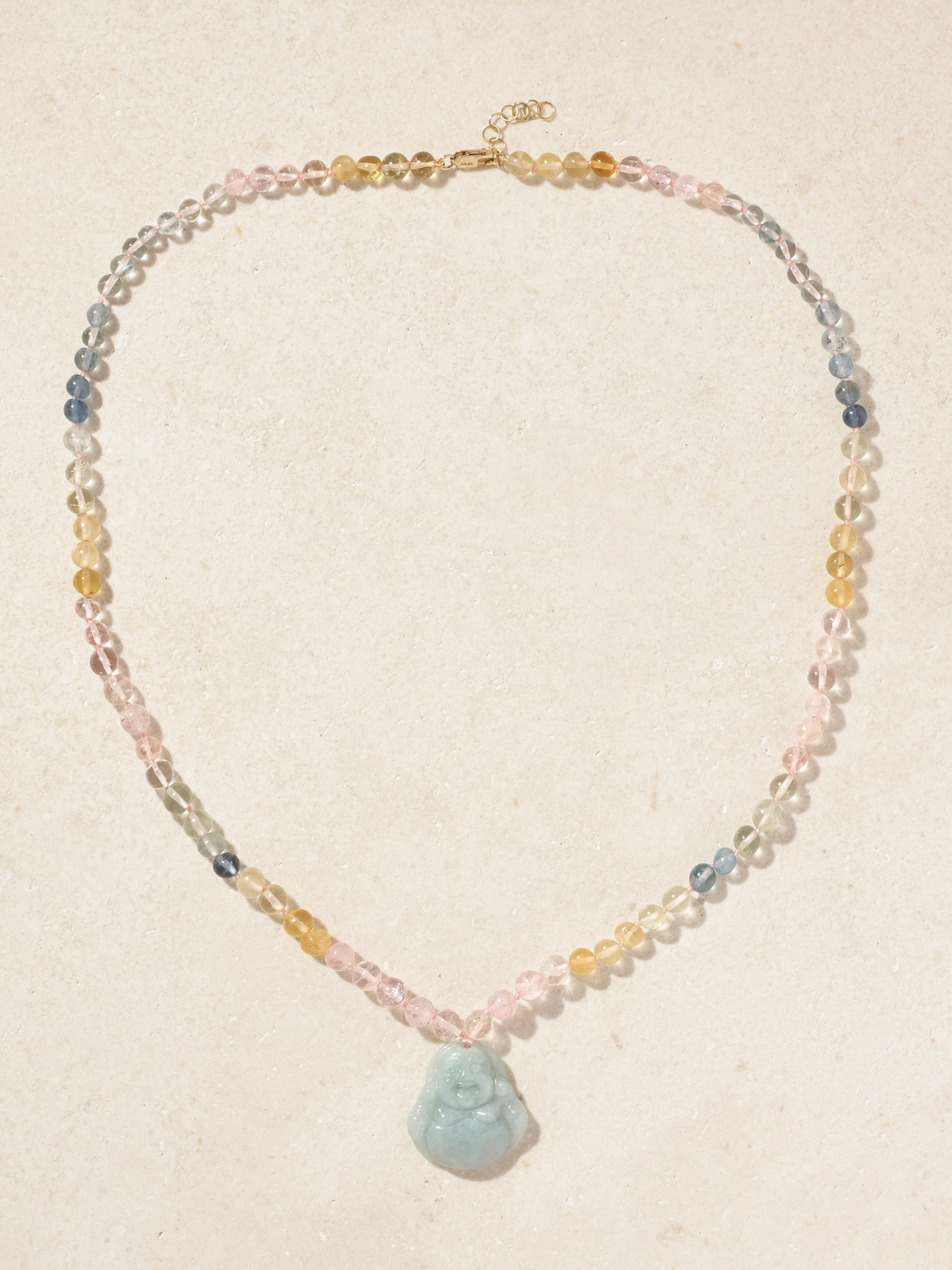 Jia Jia Happy Buddha 14-karat Gold, Morganite And Jade Necklace In Multi