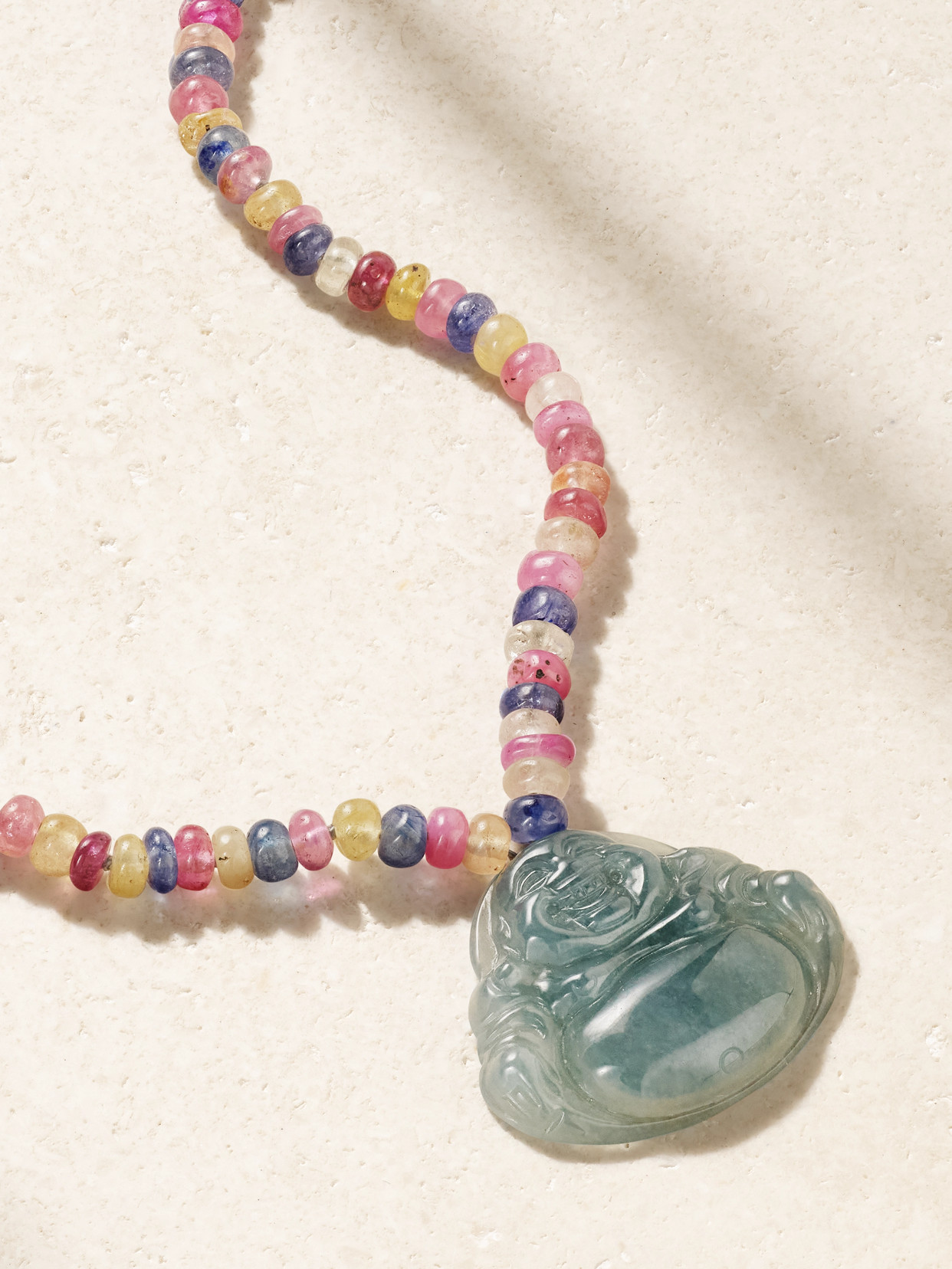 Jia Jia Happy Buddha 14-karat Gold, Sapphire And Jade Necklace In Gold