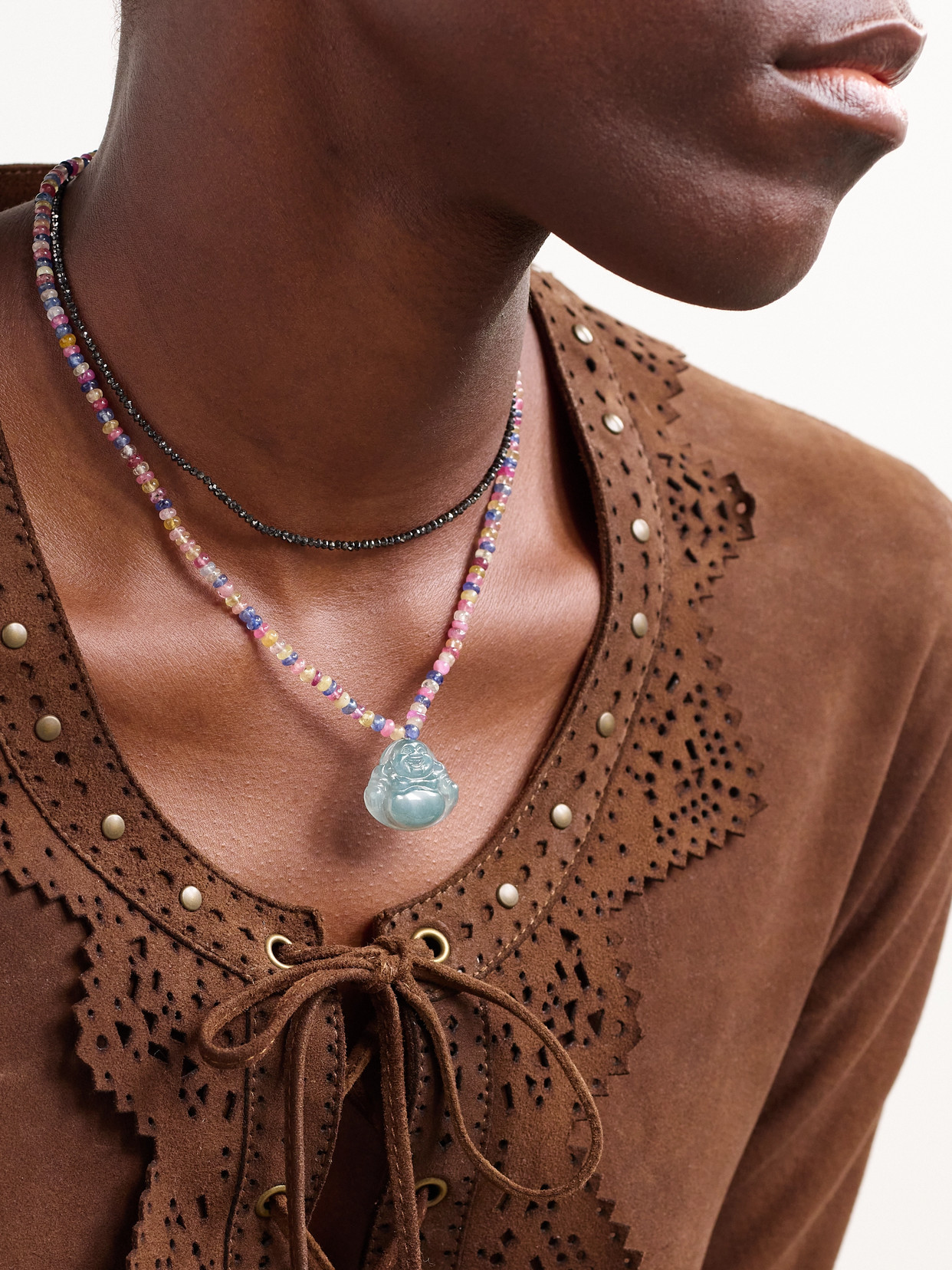 Jia Jia Happy Buddha 14-karat Gold, Sapphire And Jade Necklace In Gold