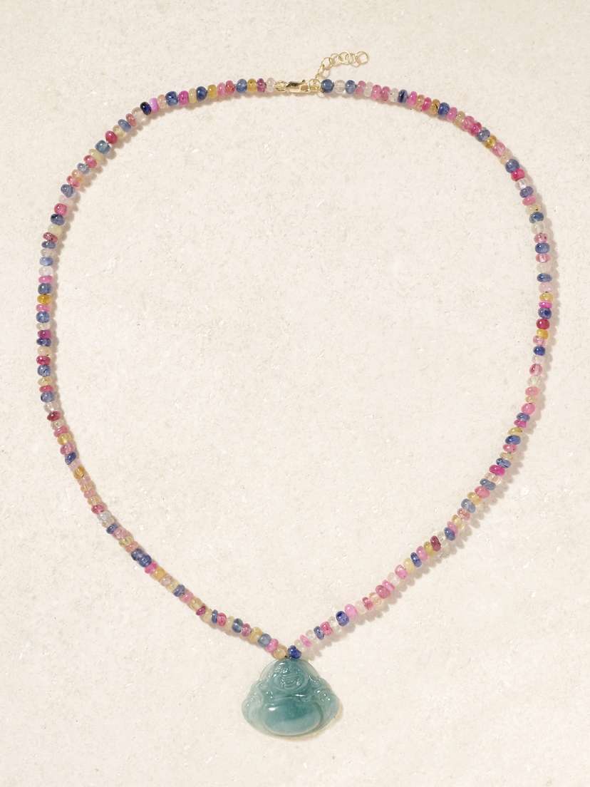 JIA JIA Happy Buddha 14-karat Gold, Sapphire And Jade Necklace