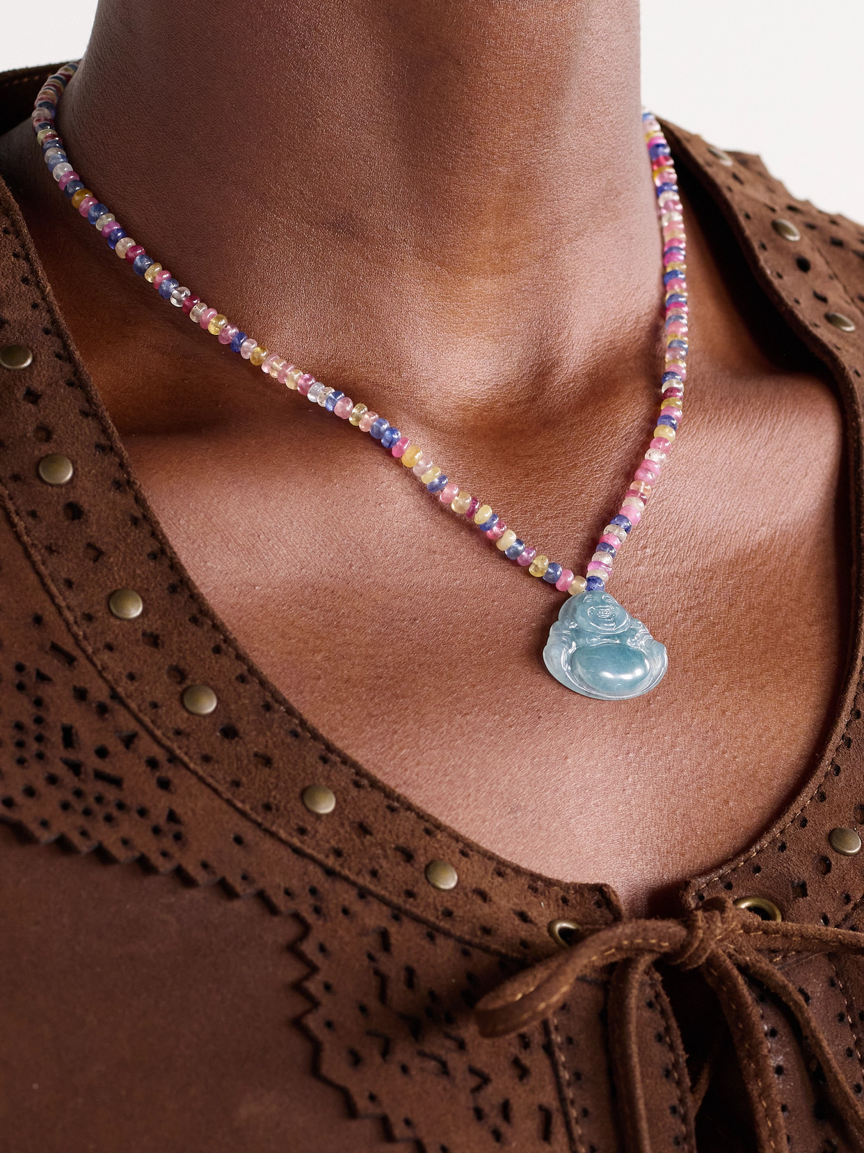 Jia Jia Happy Buddha 14-karat Gold, Sapphire And Jade Necklace In Gold