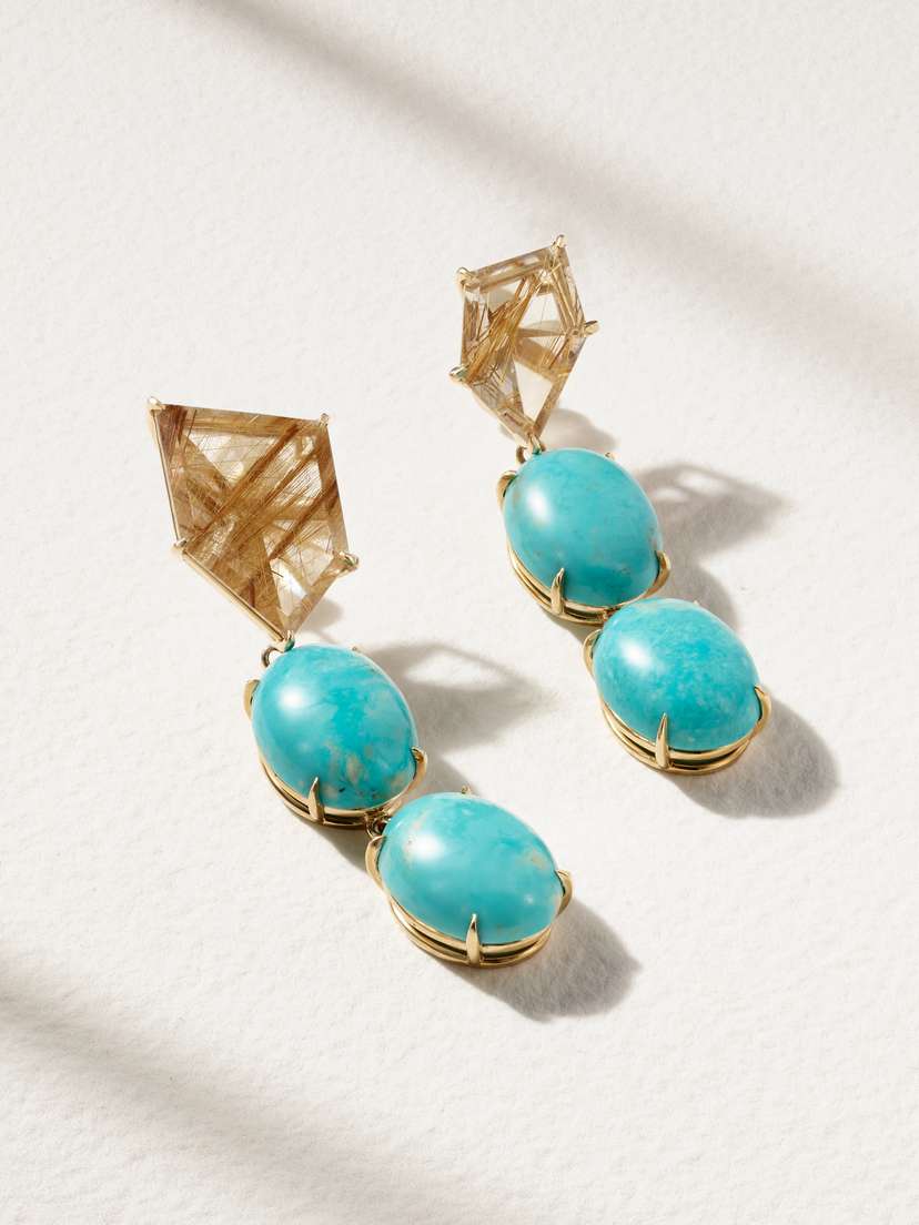 JIA JIA Mona Lisa Gold, Turquoise And Quartz Earrings