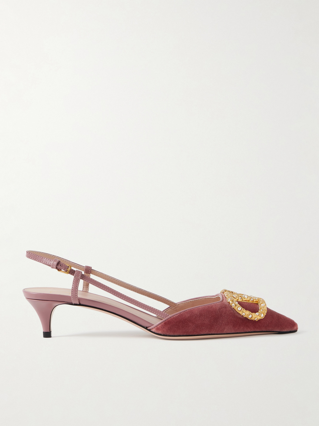 Valentino Garavani Vlogo 50 Leather-trimmed Embellished Velvet Slingback Pumps In Pink