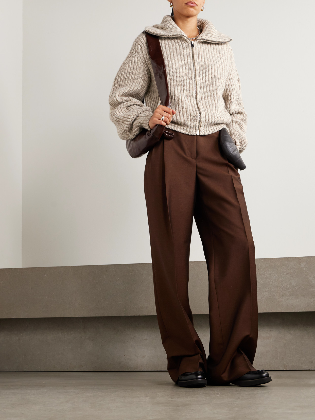 Lemaire Oversized Ribbed Alpaca And Yak Hair-blend Cardigan In Neutral
