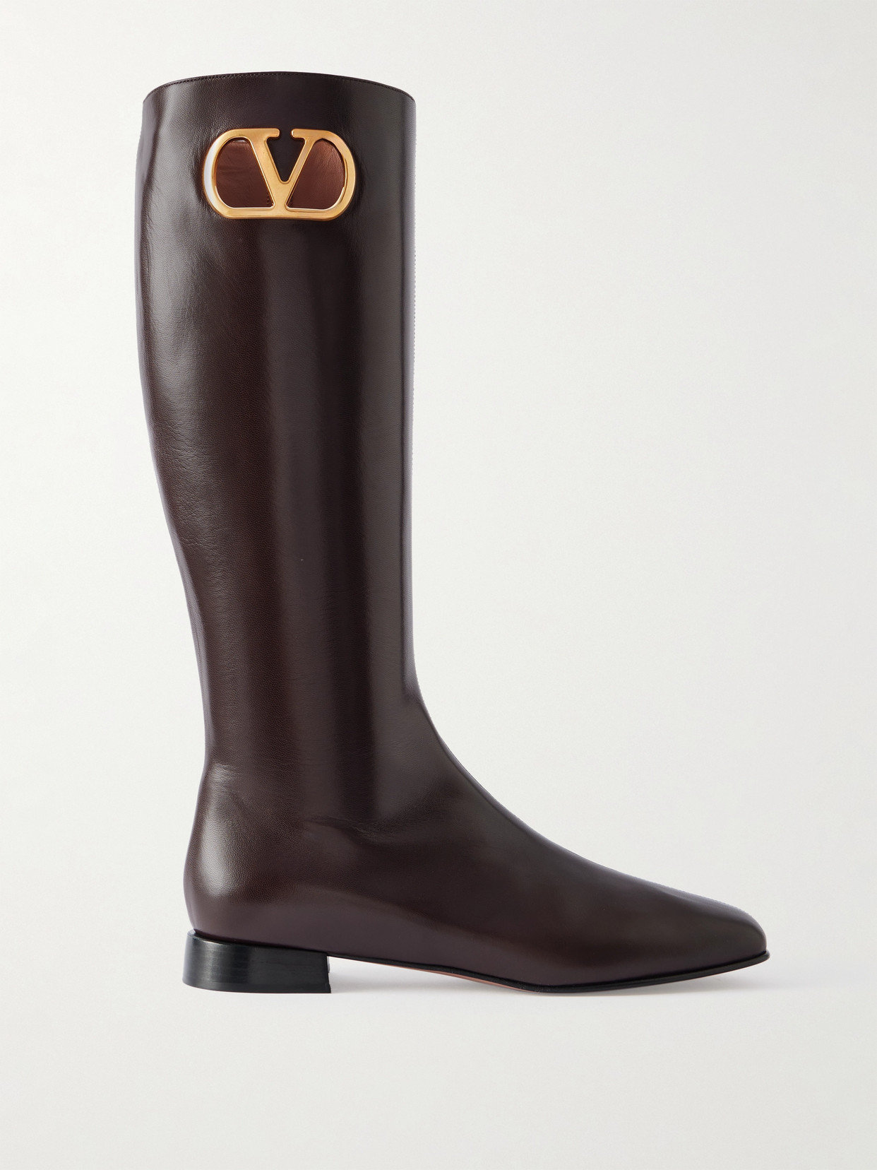 Valentino Garavani Vlogo Embellished Leather Knee Boots In Brown