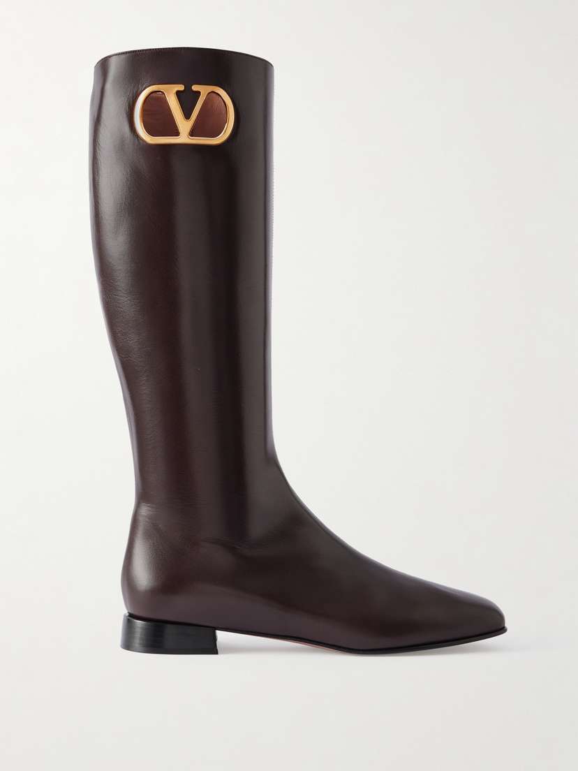 Valentino Garavani Vlogo Embellished Leather Knee Boots