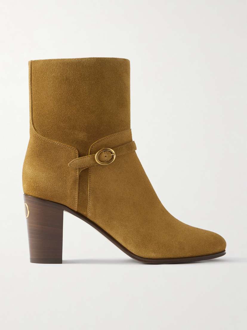 Valentino Garavani Pattie 75 Buckle-embellished Suede Ankle Boots