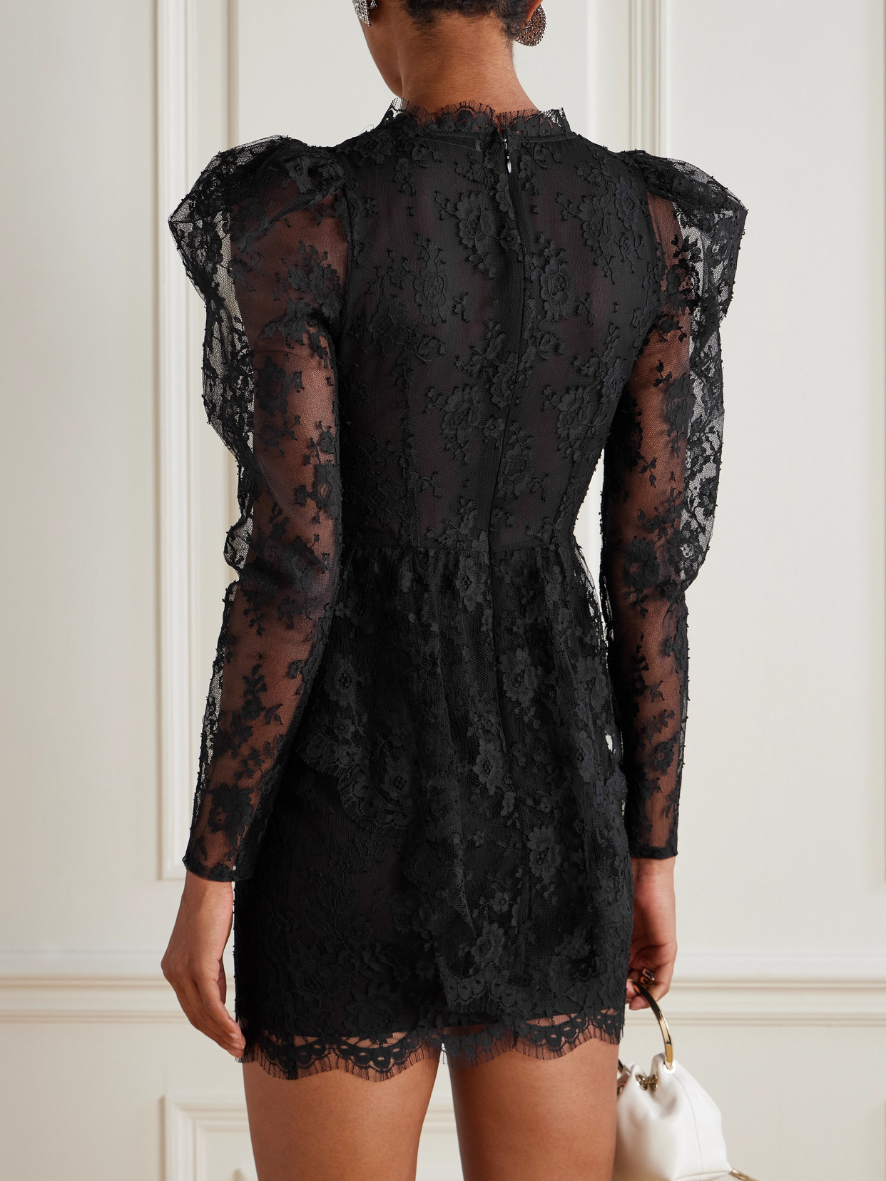 Alessandra Rich Bow-embellished Cotton-blend Lace Mini Dress In Black