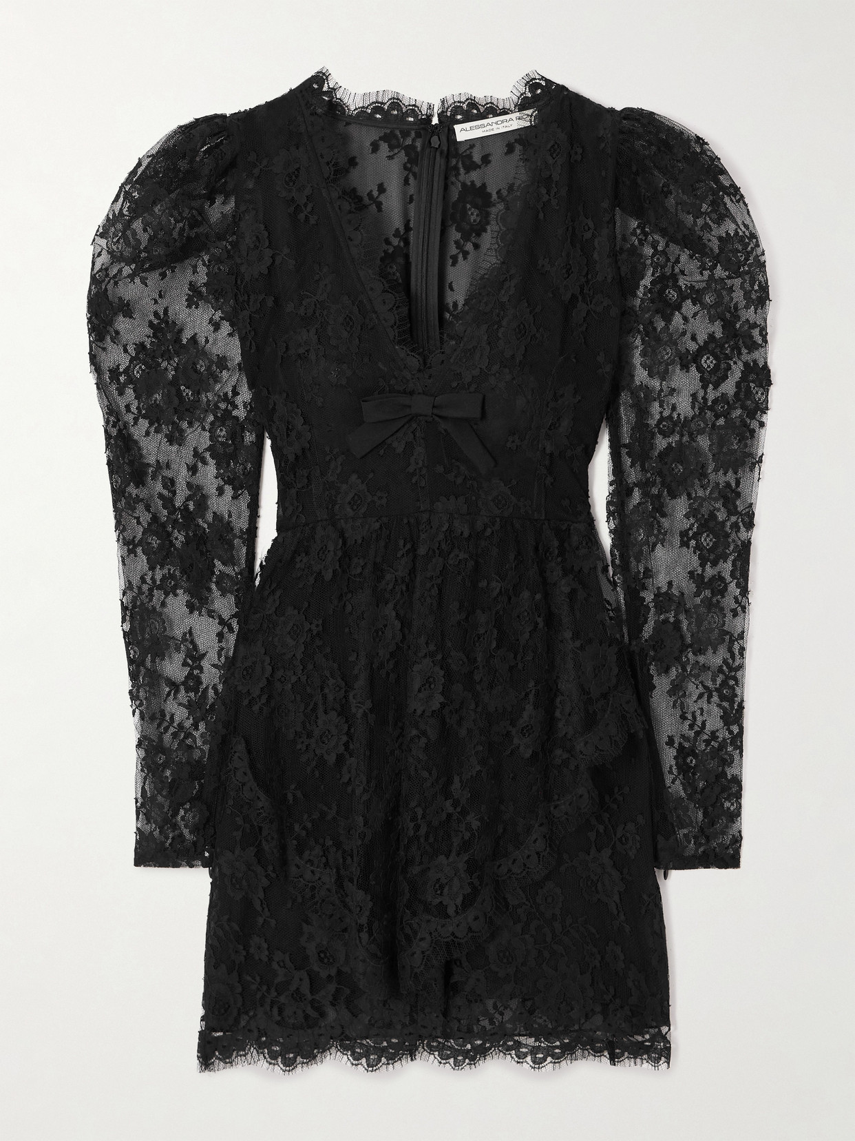 Alessandra Rich Bow-embellished Cotton-blend Lace Mini Dress In Black