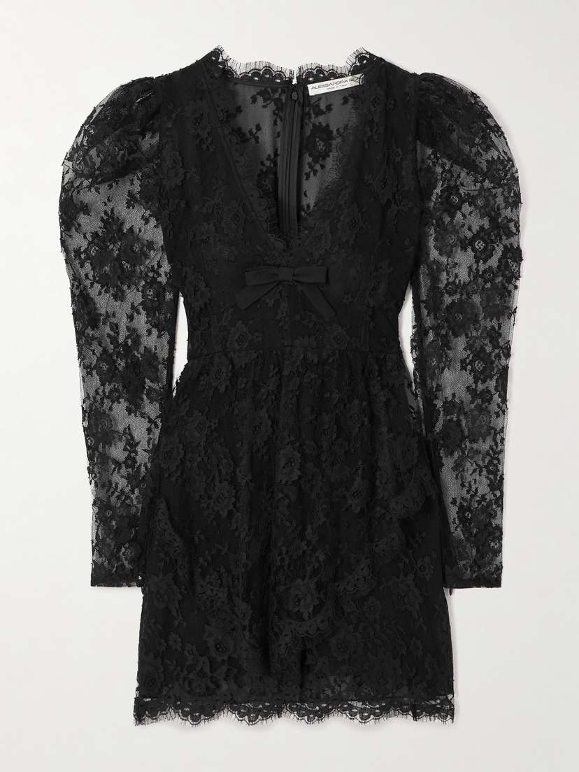 Alessandra Rich Bow-embellished Cotton-blend Lace Mini Dress