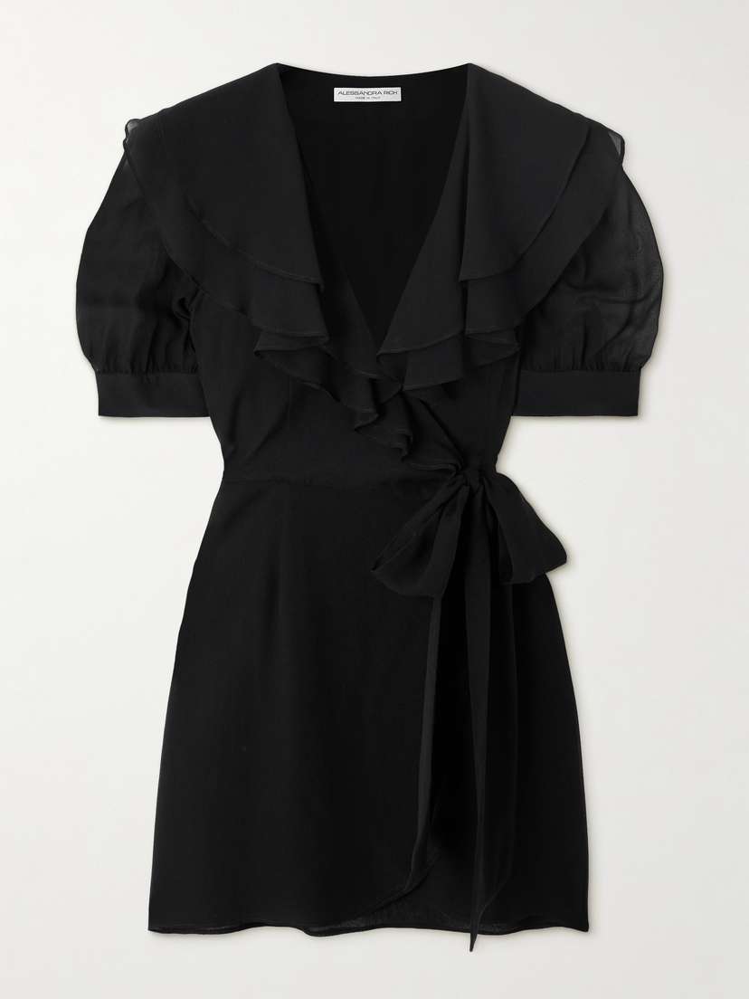 Alessandra Rich Ruffled Silk-georgette Mini Wrap Dress