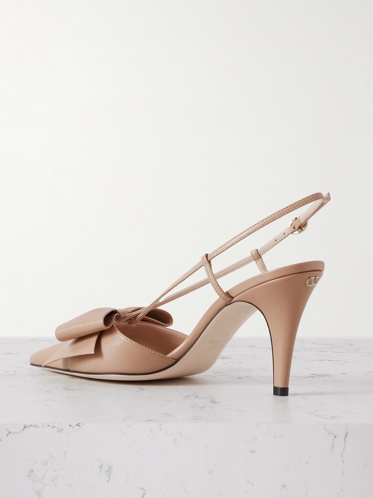 Valentino Garavani Bowow Slingback Pumps In Kidskin 85mm Woman Rose Cannelle 40.5 In Neutral