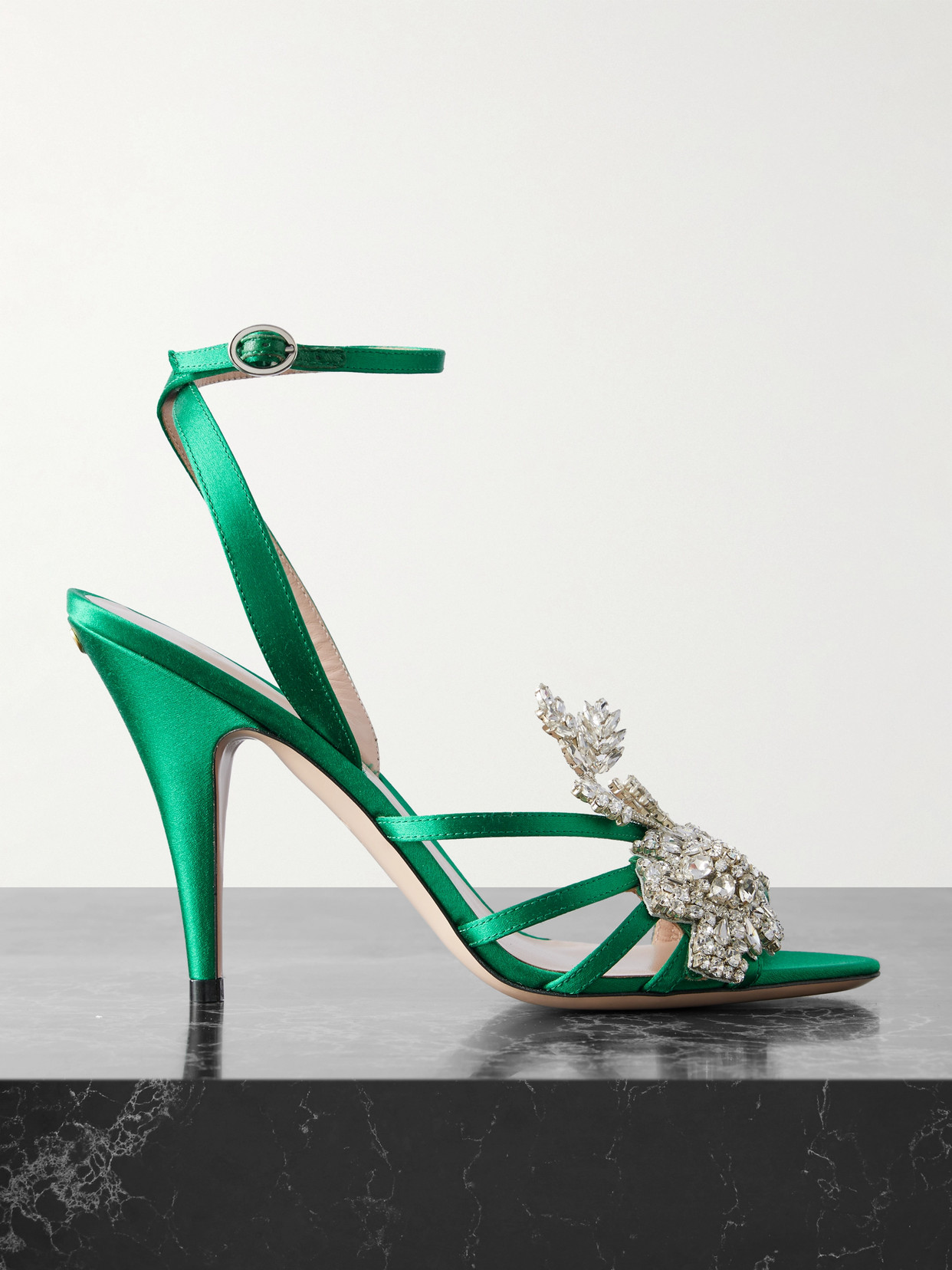 Valentino Garavani Ladycrush 100 Crystal-embellished Satin Sandals In Green