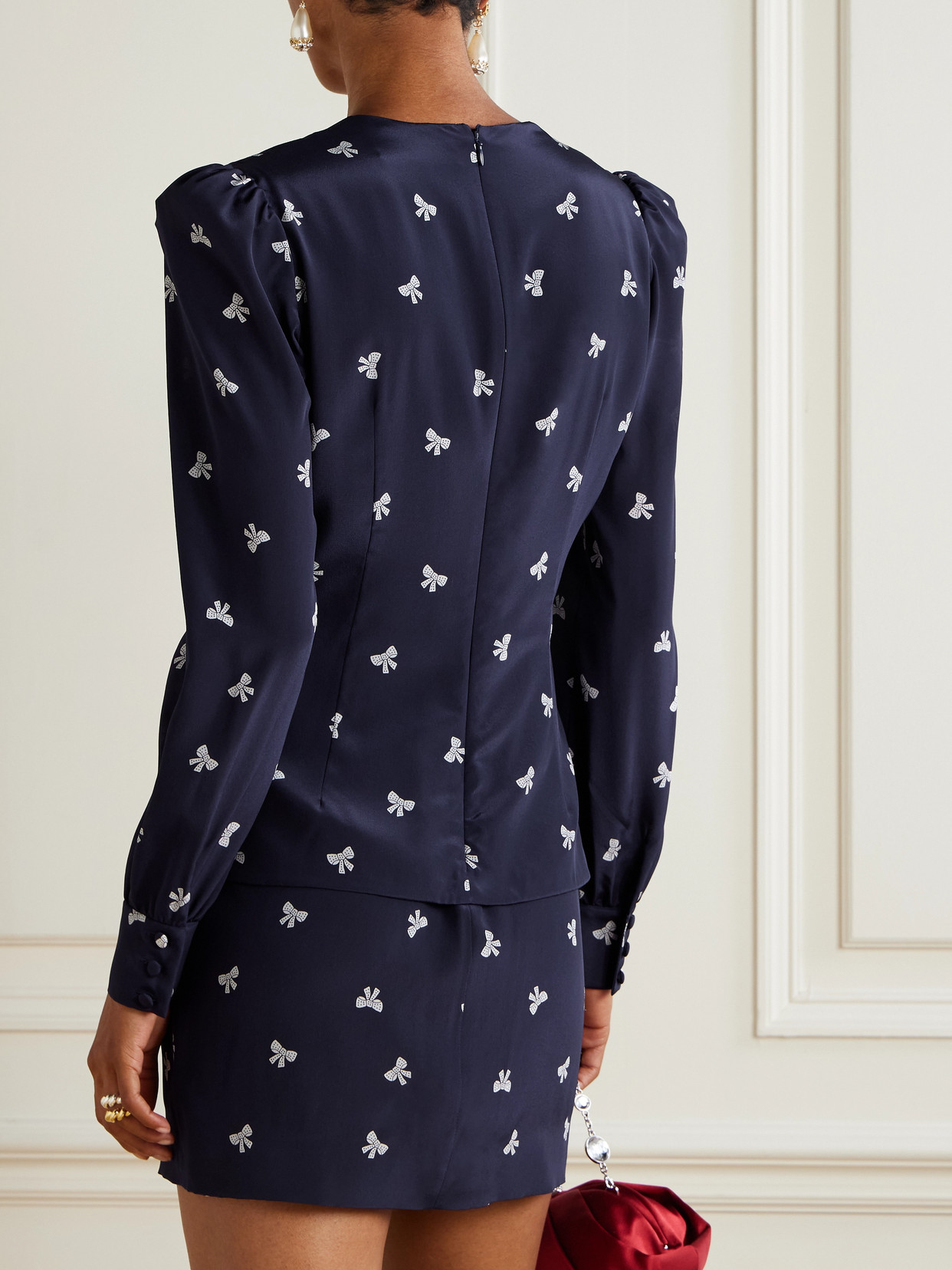 Alessandra Rich Wrap-effect Embellished Pleated Printed Silk Crepe De Chine Mini Dress
