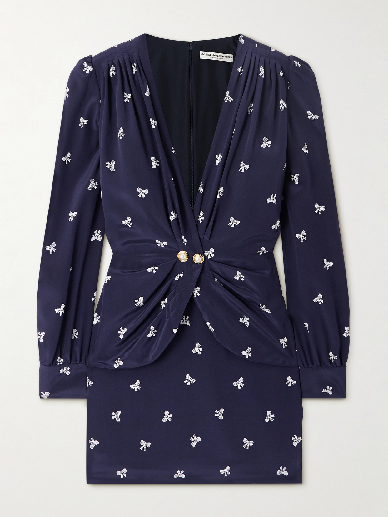 Alessandra Rich Wrap-effect Embellished Pleated Printed Silk Crepe De Chine Mini Dress