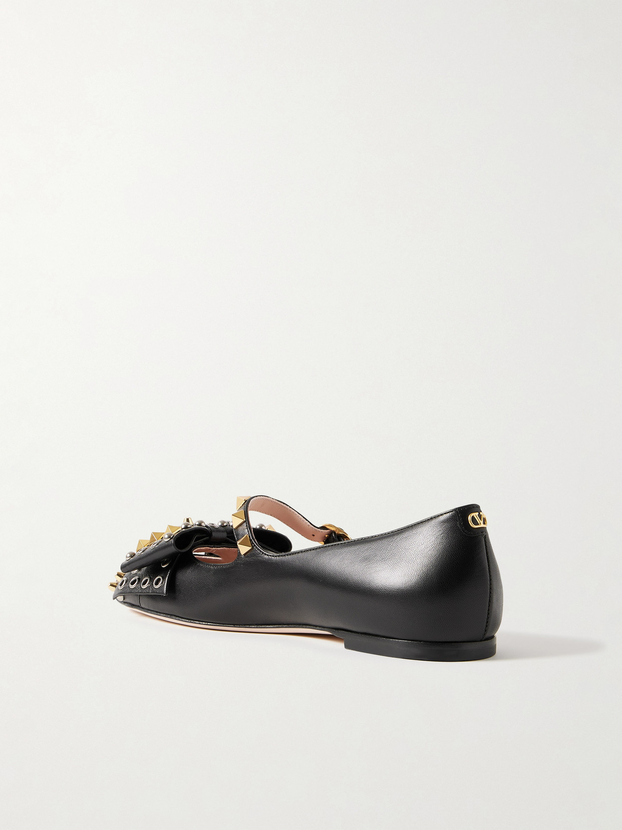Valentino Bowow Embellished Leather Mary Jane Ballet Flats