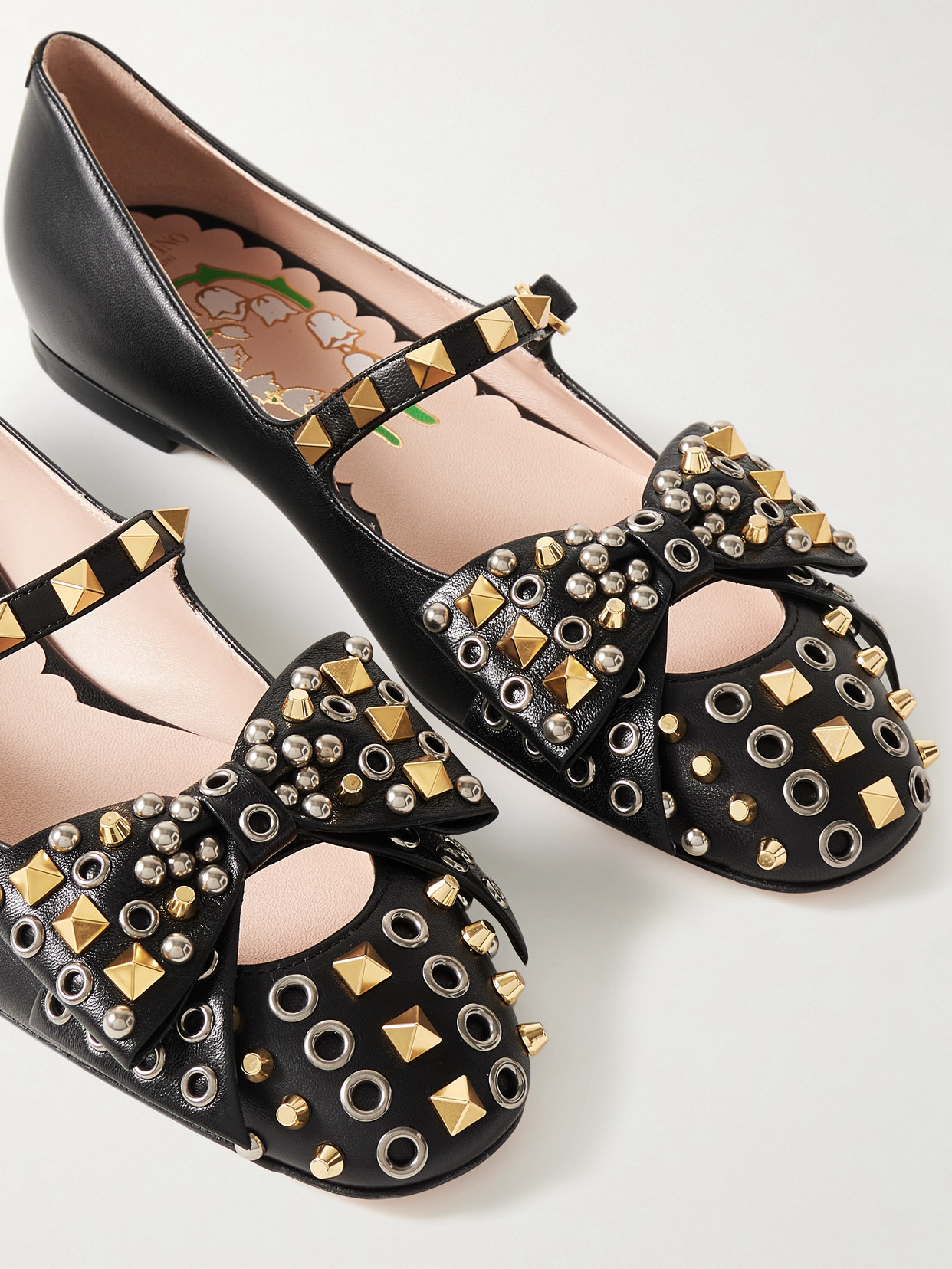 Valentino Bowow Embellished Leather Mary Jane Ballet Flats