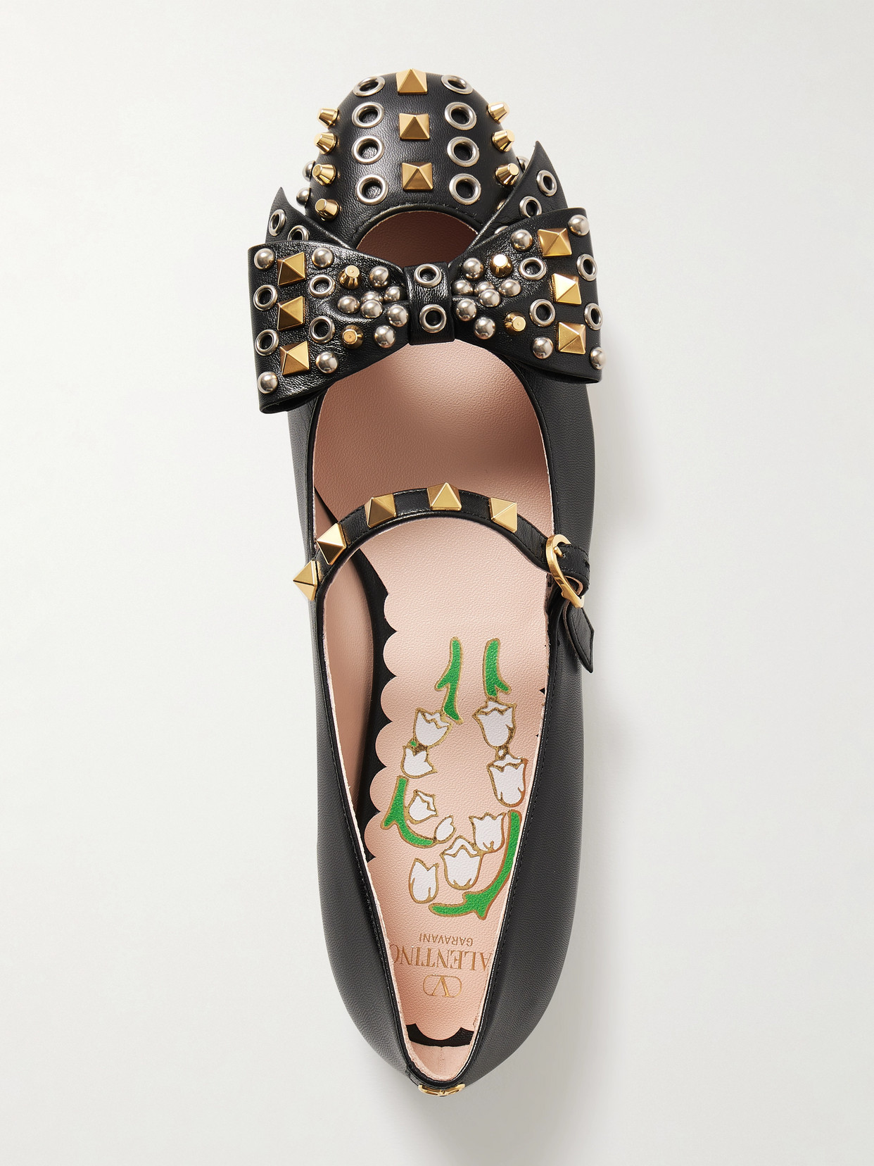 Valentino Bowow Embellished Leather Mary Jane Ballet Flats
