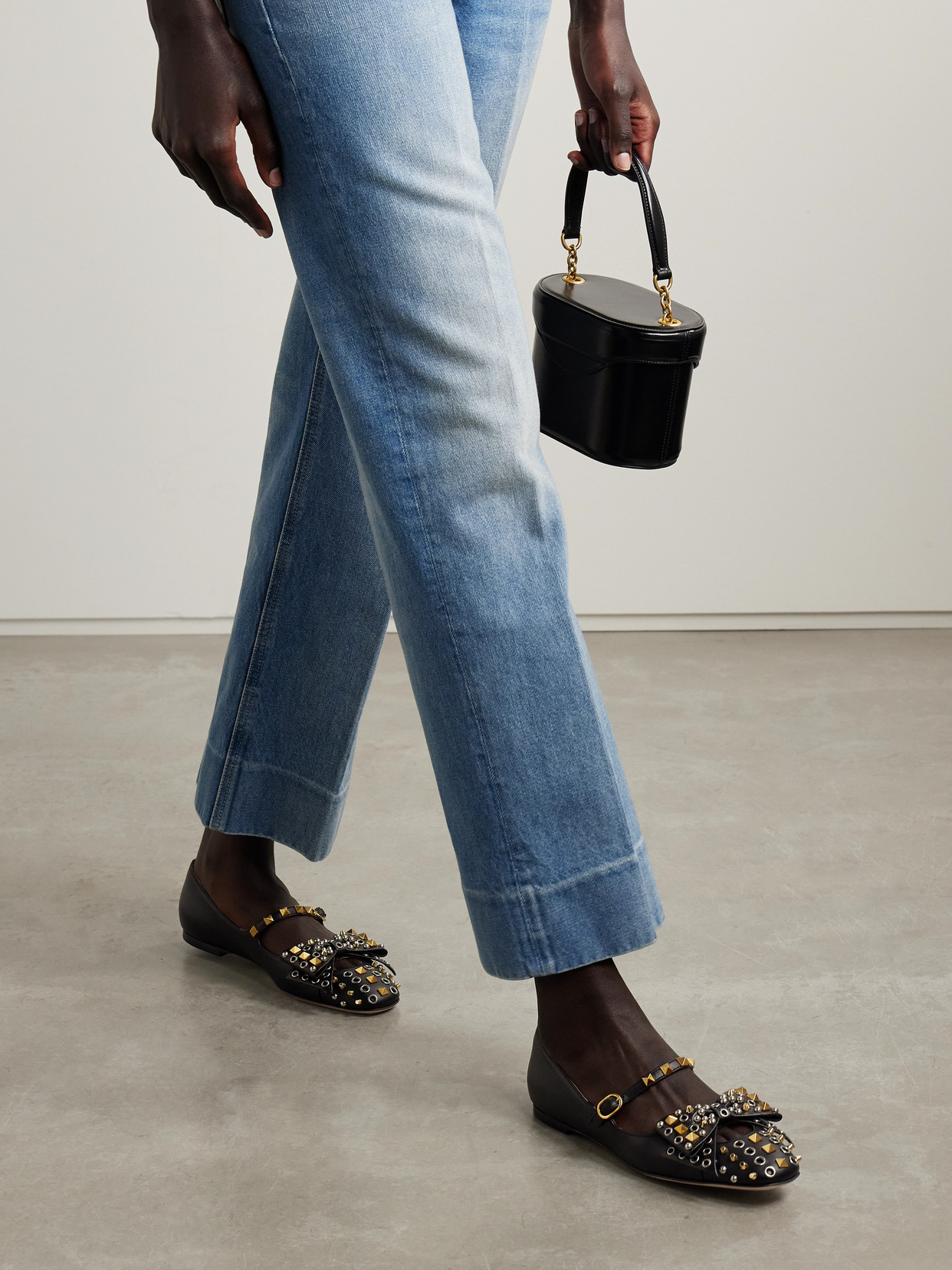 Valentino Bowow Embellished Leather Mary Jane Ballet Flats