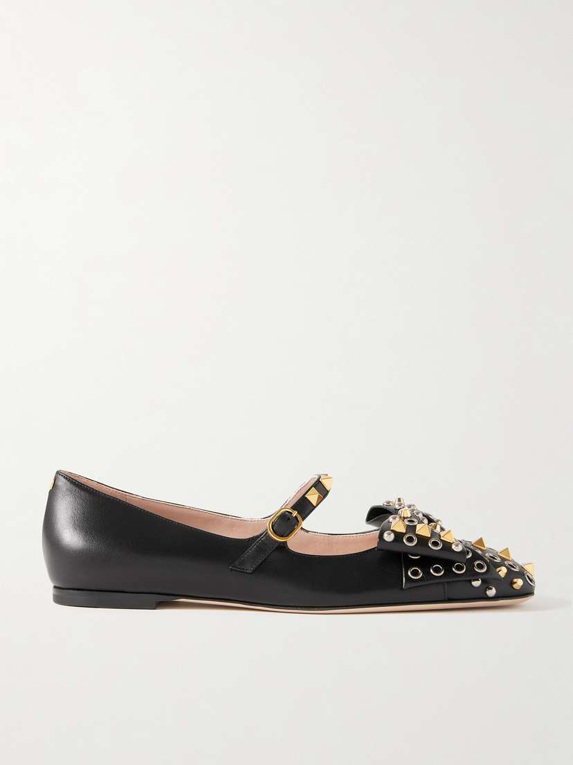 Valentino Garavani Bowow Embellished Leather Mary Jane Ballet Flats