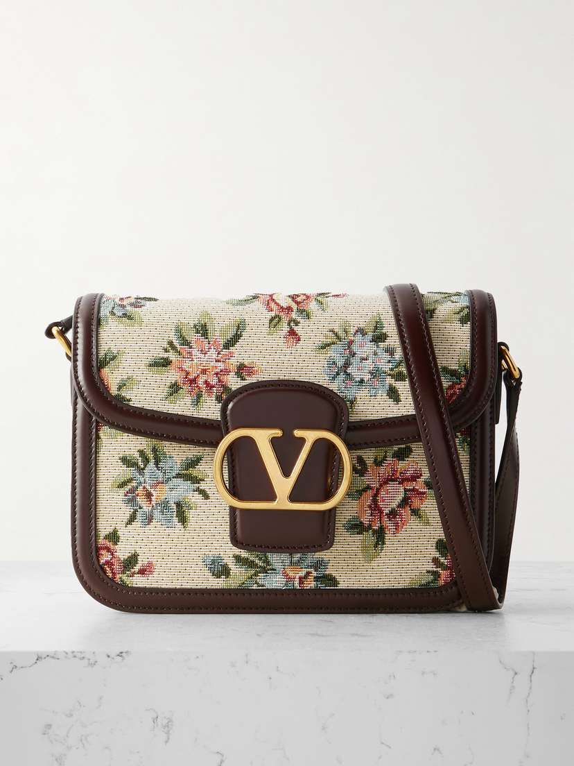 Valentino Garavani 9to5 Leather-trimmed Canvas-jacquard Shoulder Bag