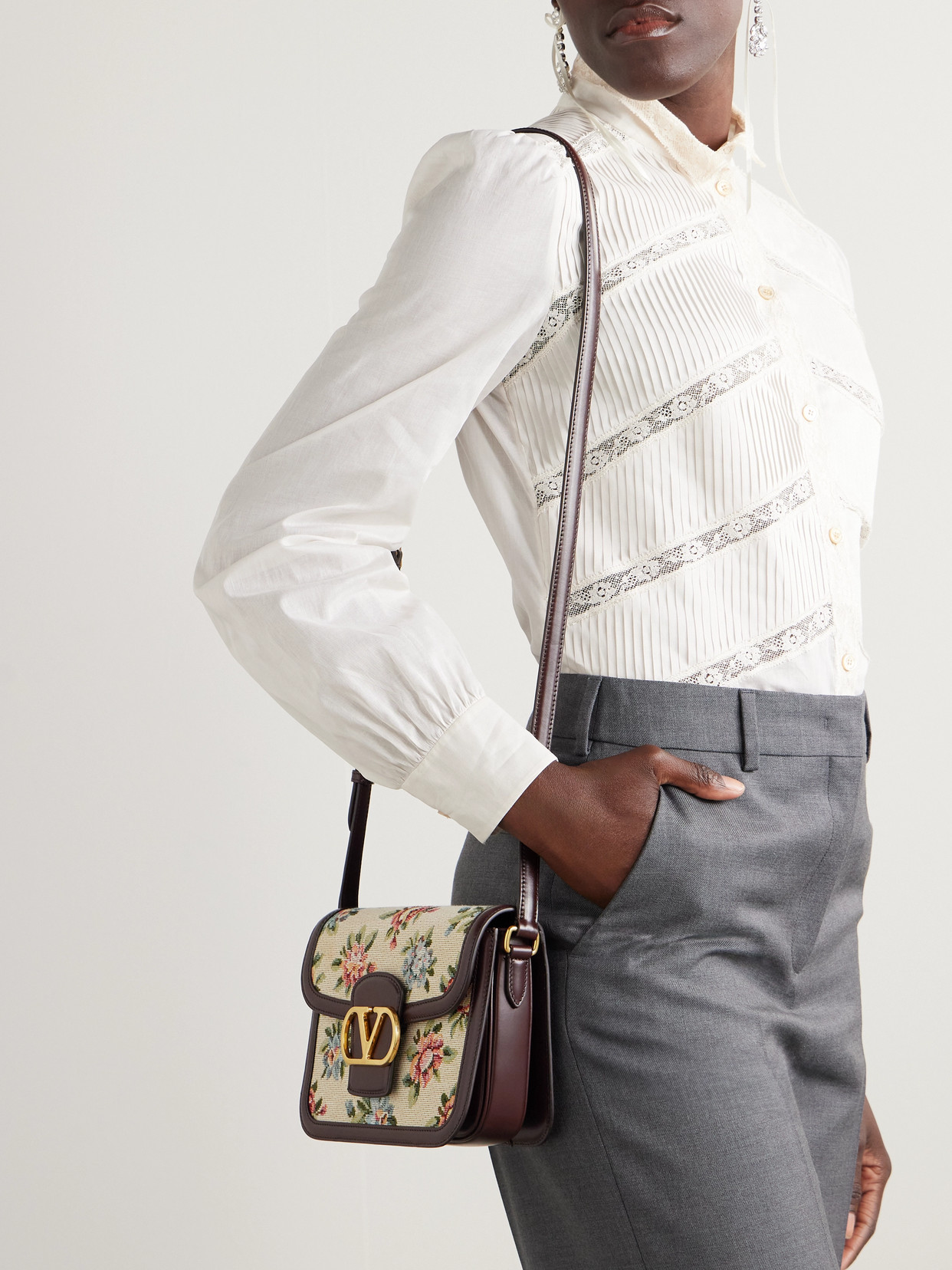Valentino 9to5 Leather-trimmed Canvas-jacquard Shoulder Bag