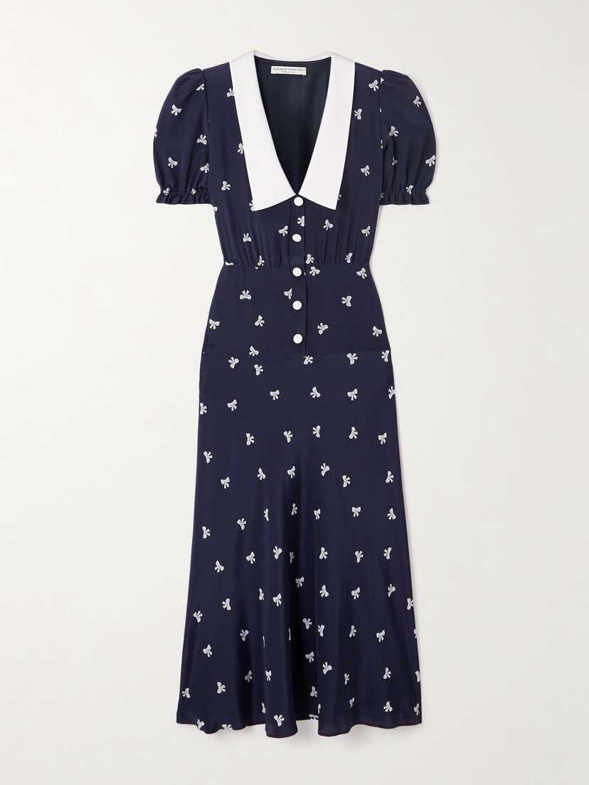 Alessandra Rich Crepe-trimmed Gathered Printed Silk Midi Dress