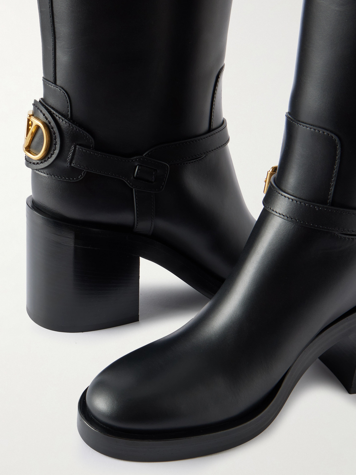 Valentino Garavani Vlogo Signature 80 Embellished Leather Knee Boots In Black