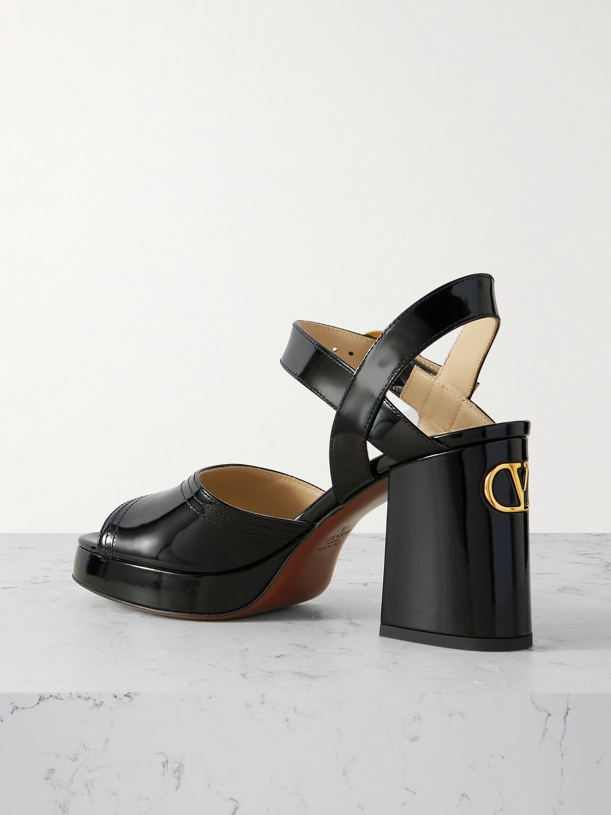 Valentino Garavani Fawcette Platform Sandal In Polished Calfskin 100mm Woman Black 39.5 In Black