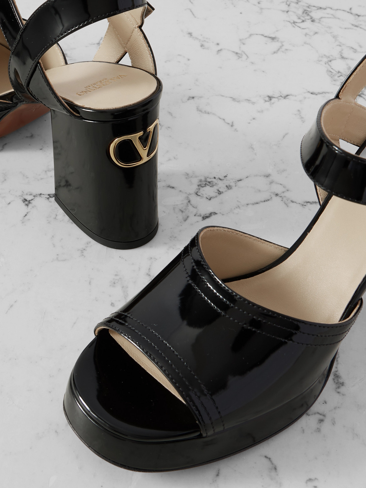 Valentino Garavani Fawcette Platform Sandal In Polished Calfskin 100mm Woman Black 39.5 In Black