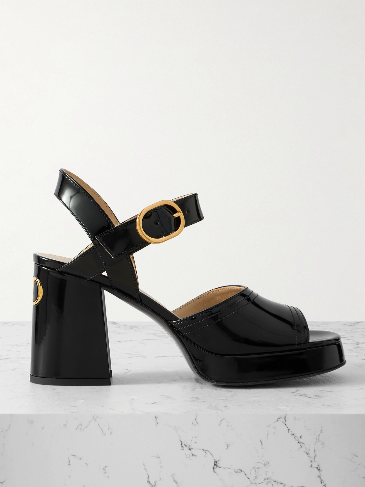 Valentino Garavani Fawcette Patent-leather Platform Sandals In Black