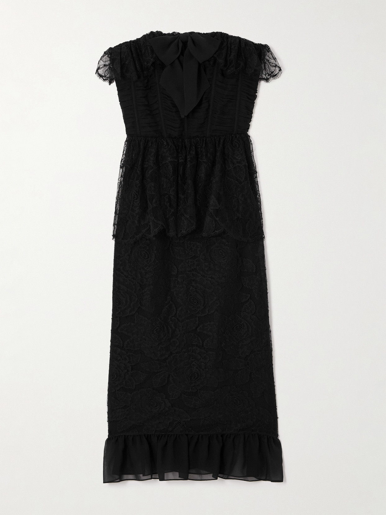 Alessandra Rich Strapless Layered Embellished Cotton-blend Lace Midi Dress In Black