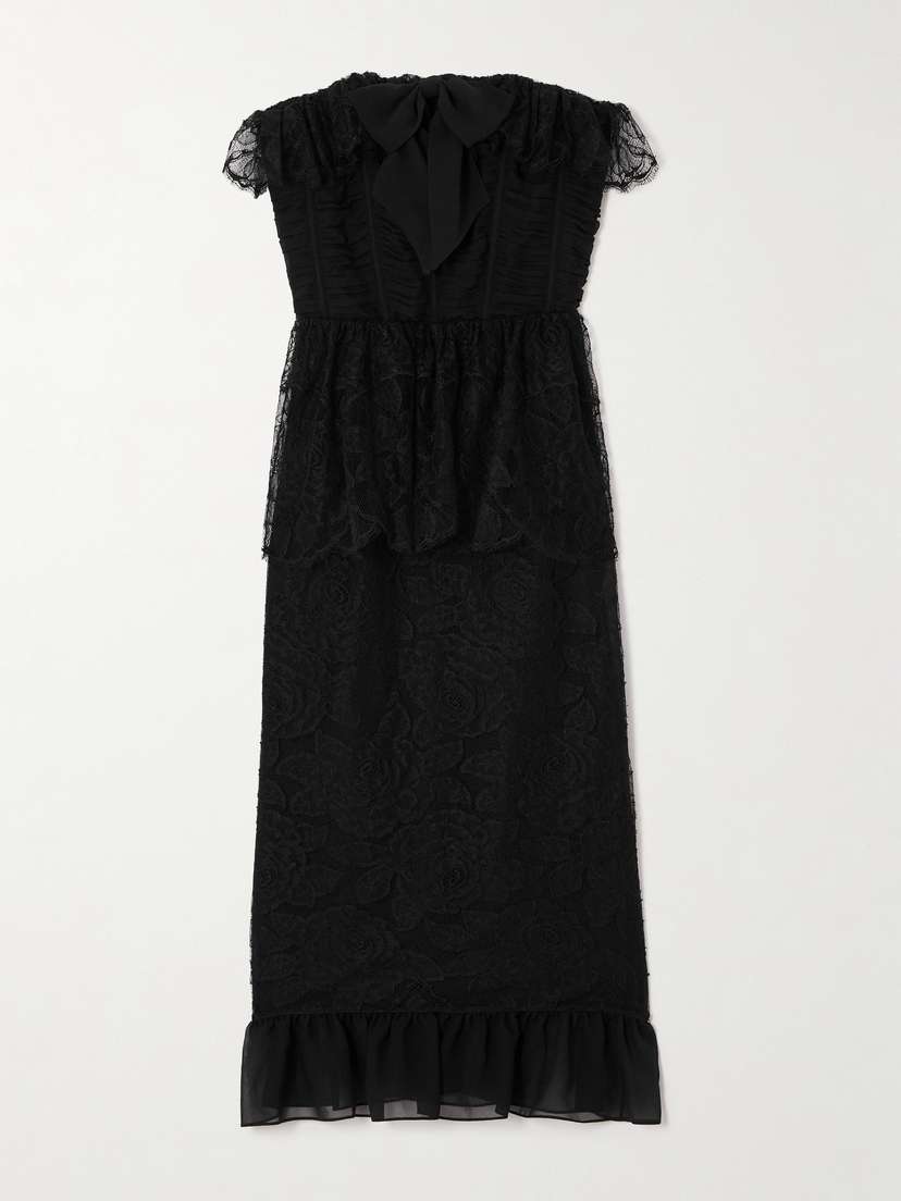 Alessandra Rich Strapless Layered Embellished Cotton-blend Lace Midi Dress