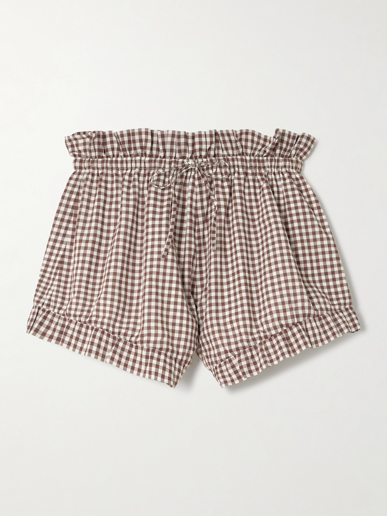 Posse Callie Ruffled Gingham Cotton Shorts In Neutral